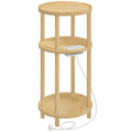 HOOBRO Round Side Table with Charging Station, 3-Tier Bamboo Small Sofa Table, Small Table Bedside Table with 1 AC, 1USB Port, 1 Type-C