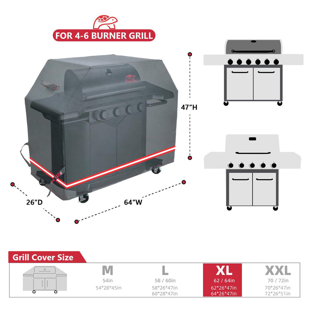 Turtle-Life 64-Inch Heavy Duty Waterproof BBQ Gas Grill Cover | Oxford PVC