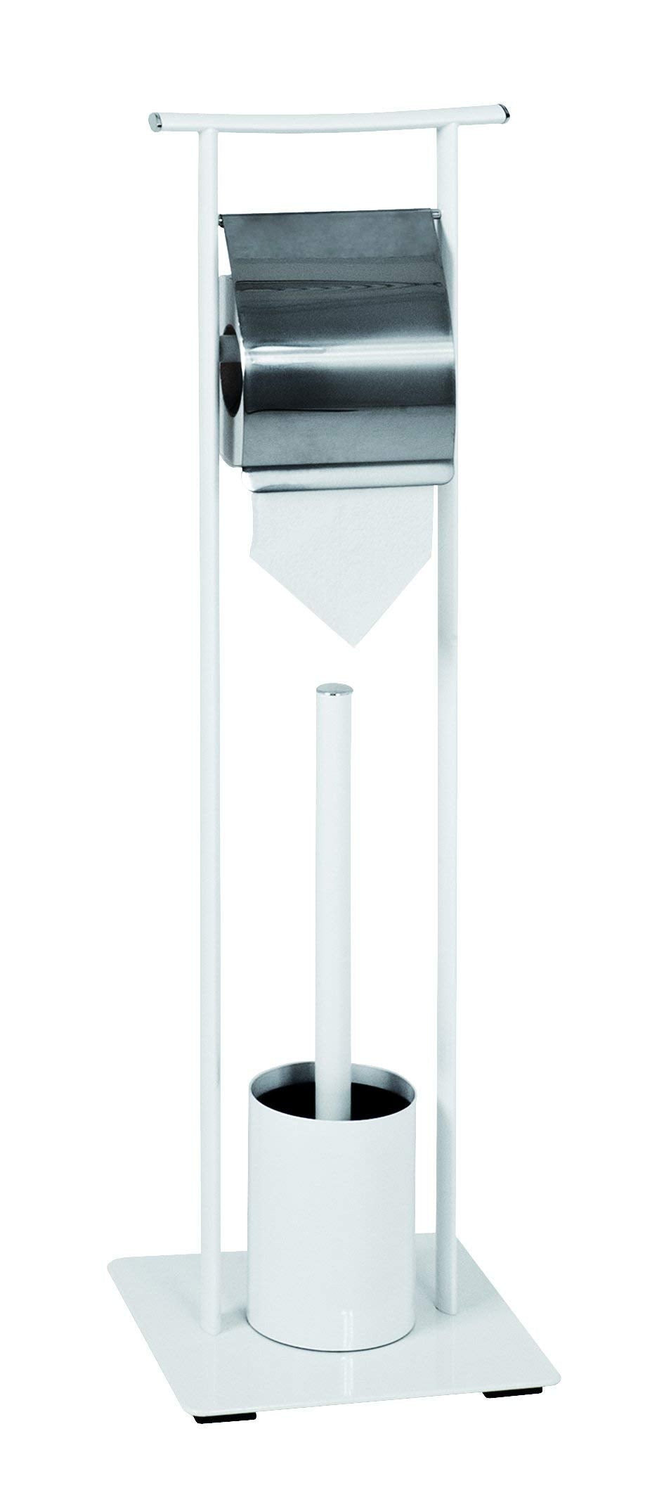 HAKU Möbel Toilet Set – Modern White & Chrome Steel Stand with Brush