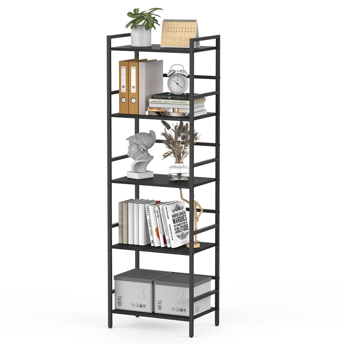 CADUKE 5 Tier Bookcase, Large Black Bookshelf with Open Storage - image 1