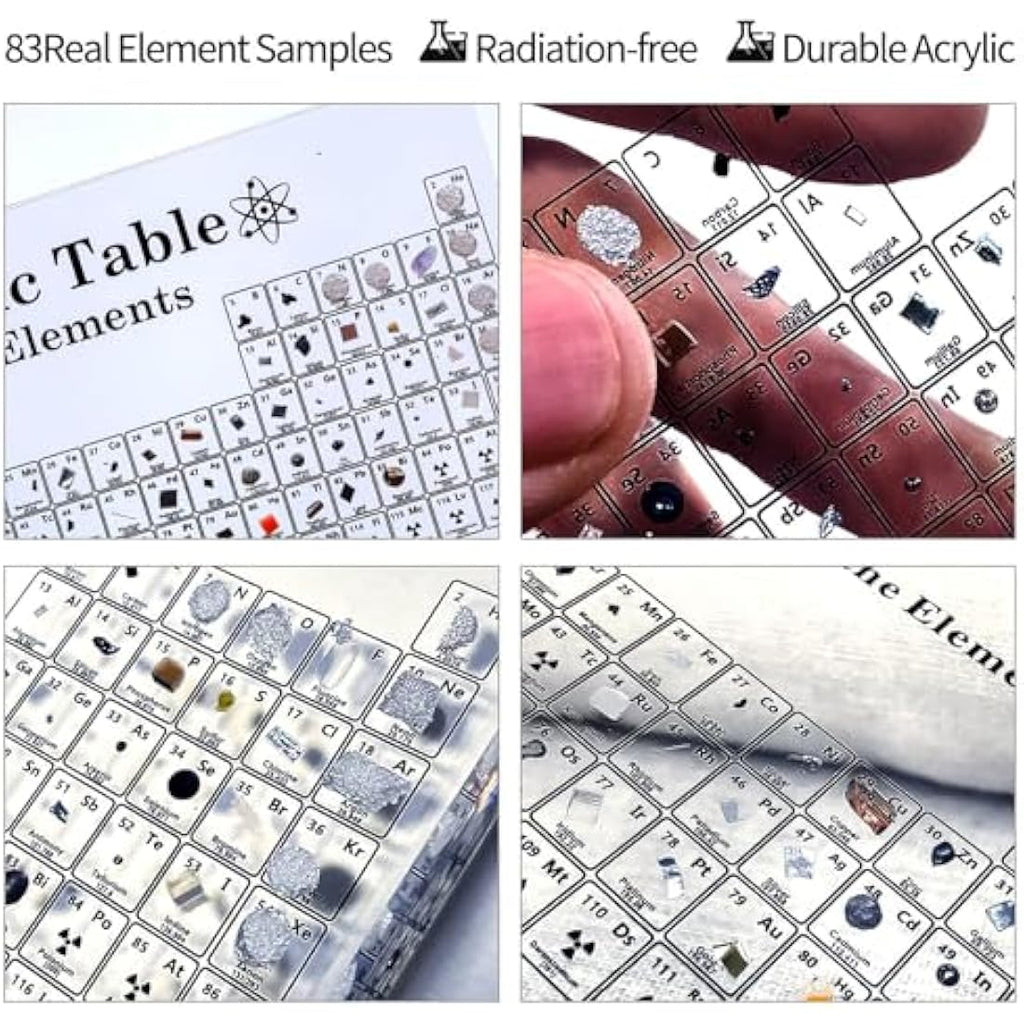 Jolof Store Periodic Table with 83 Real Elements | LED Wooden Holder