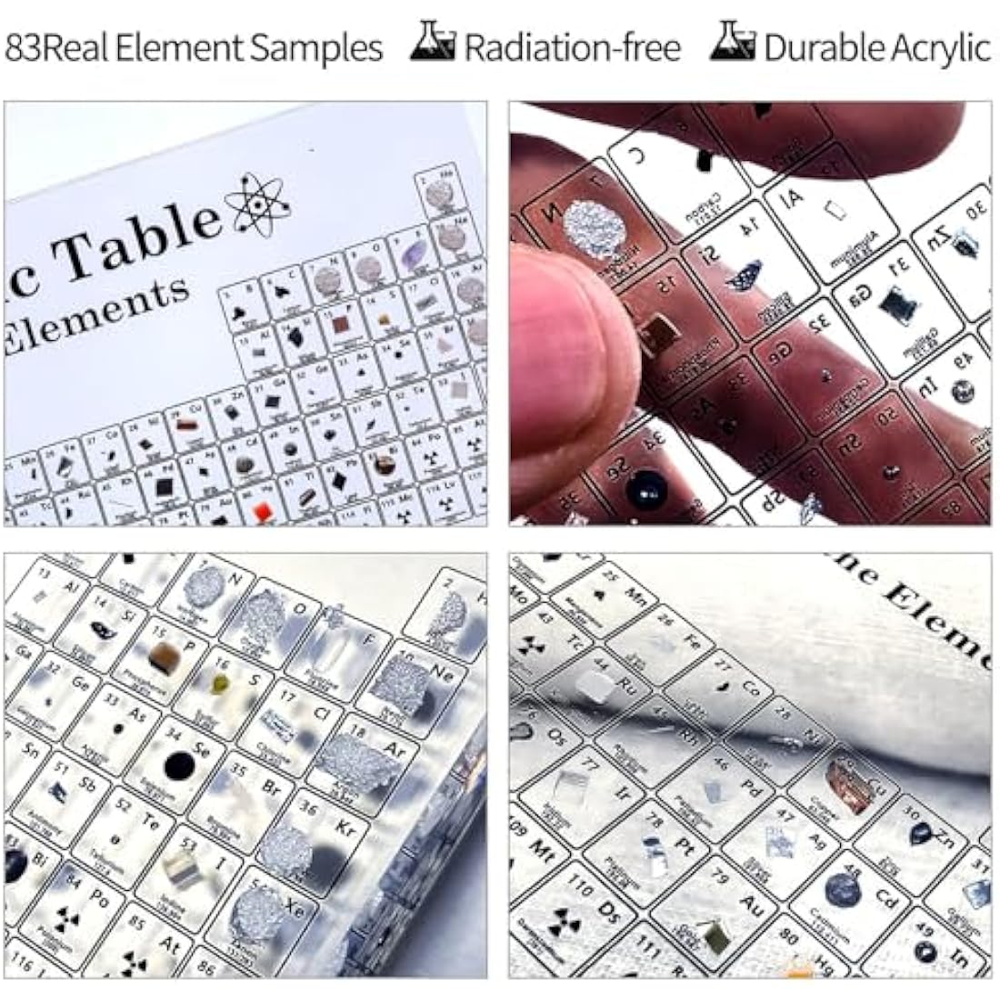 Jolof Store Periodic Table with 83 Real Elements | LED Wooden Holder