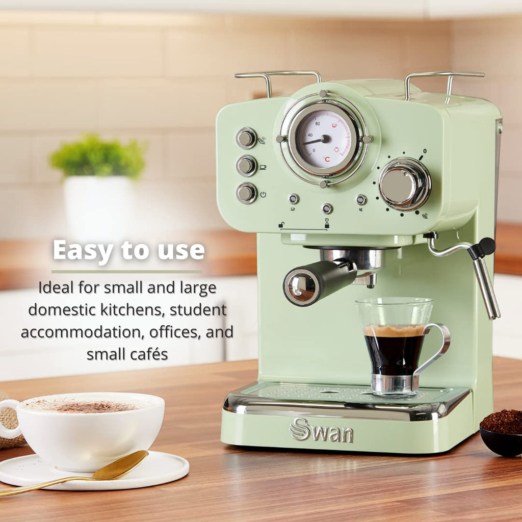 Swan Retro Espresso Coffee Machine with Milk Frother - 1.2L, Green