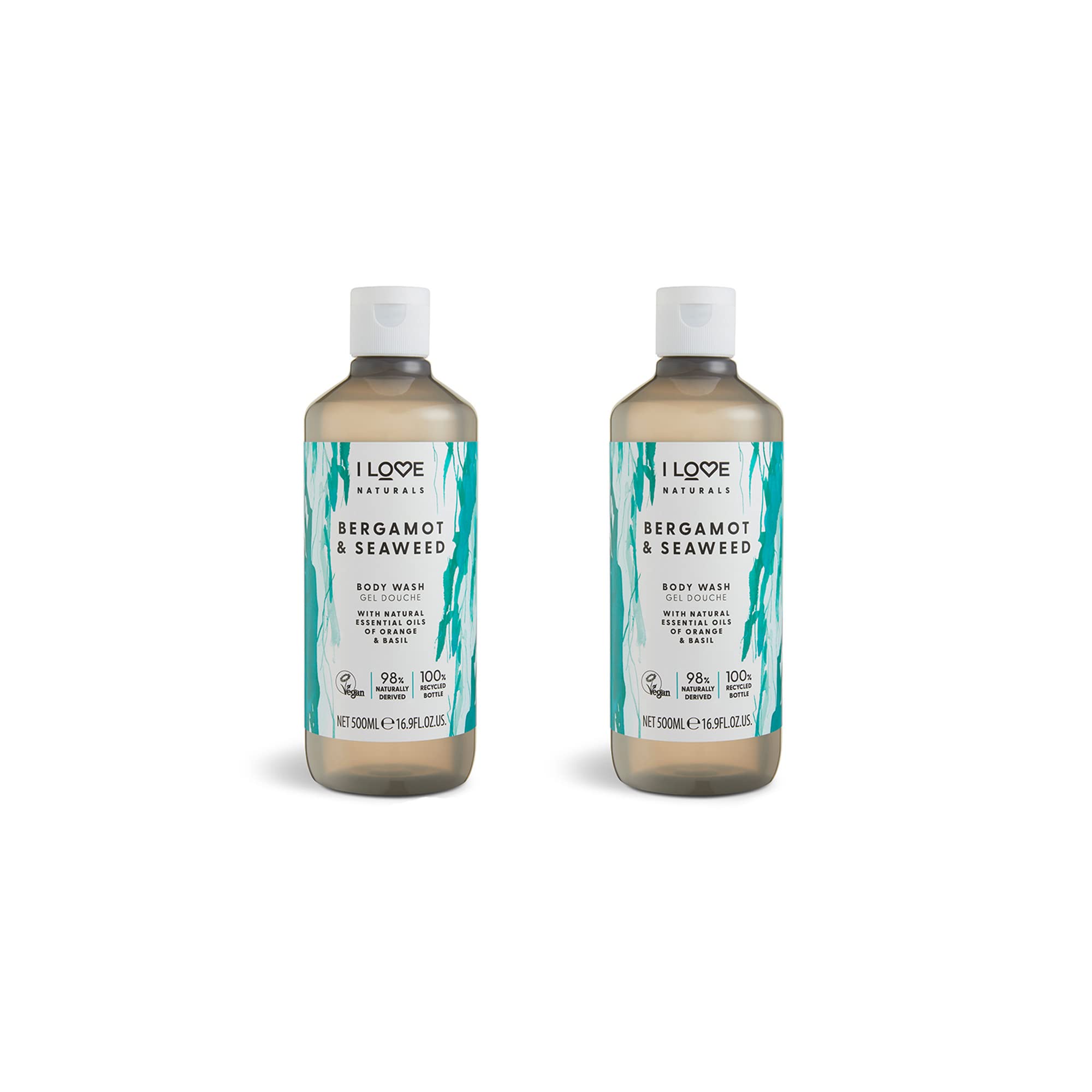 I Love Naturals Bergamot & Seaweed Body Wash - 2 x 500ml Vegan Gel