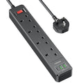 NVEESHOX 4-Way Extension Lead with USB-C – 2M Surge Protected Power Strip