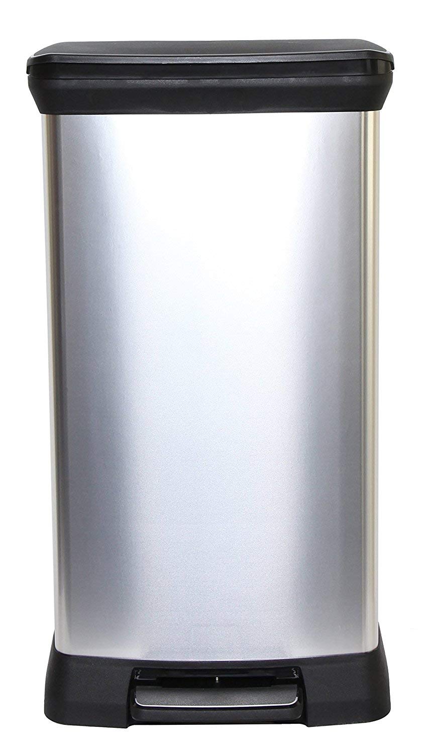 Curver Metal Effect 50L Pedal Bin – Soft Close Kitchen Waste Bin, Silver