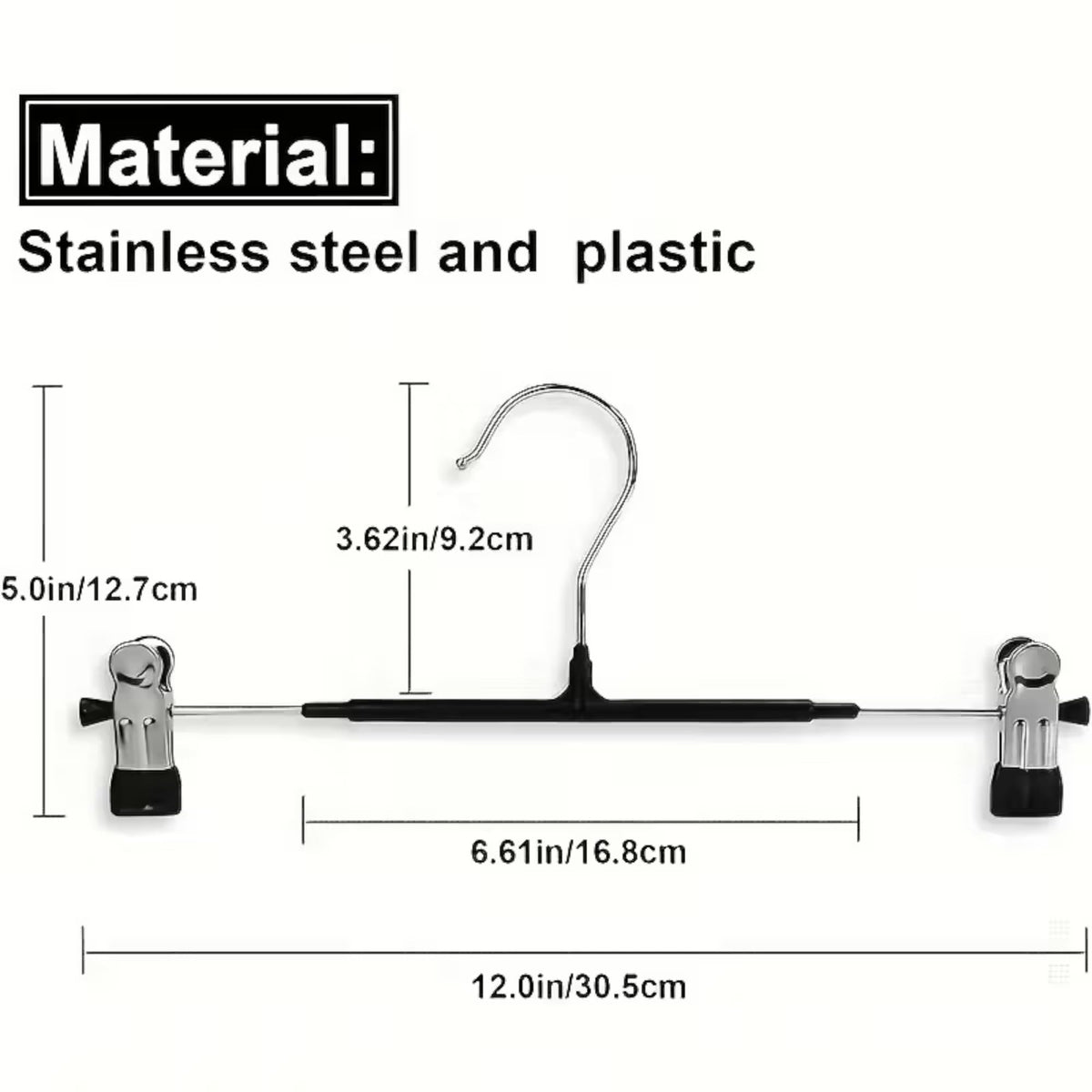 CRIFLOMAR Universal Hangers with Clips, 10 Pieces, 30 cm, Metal Hangers for Trousers and Skirts, Space Saving Black