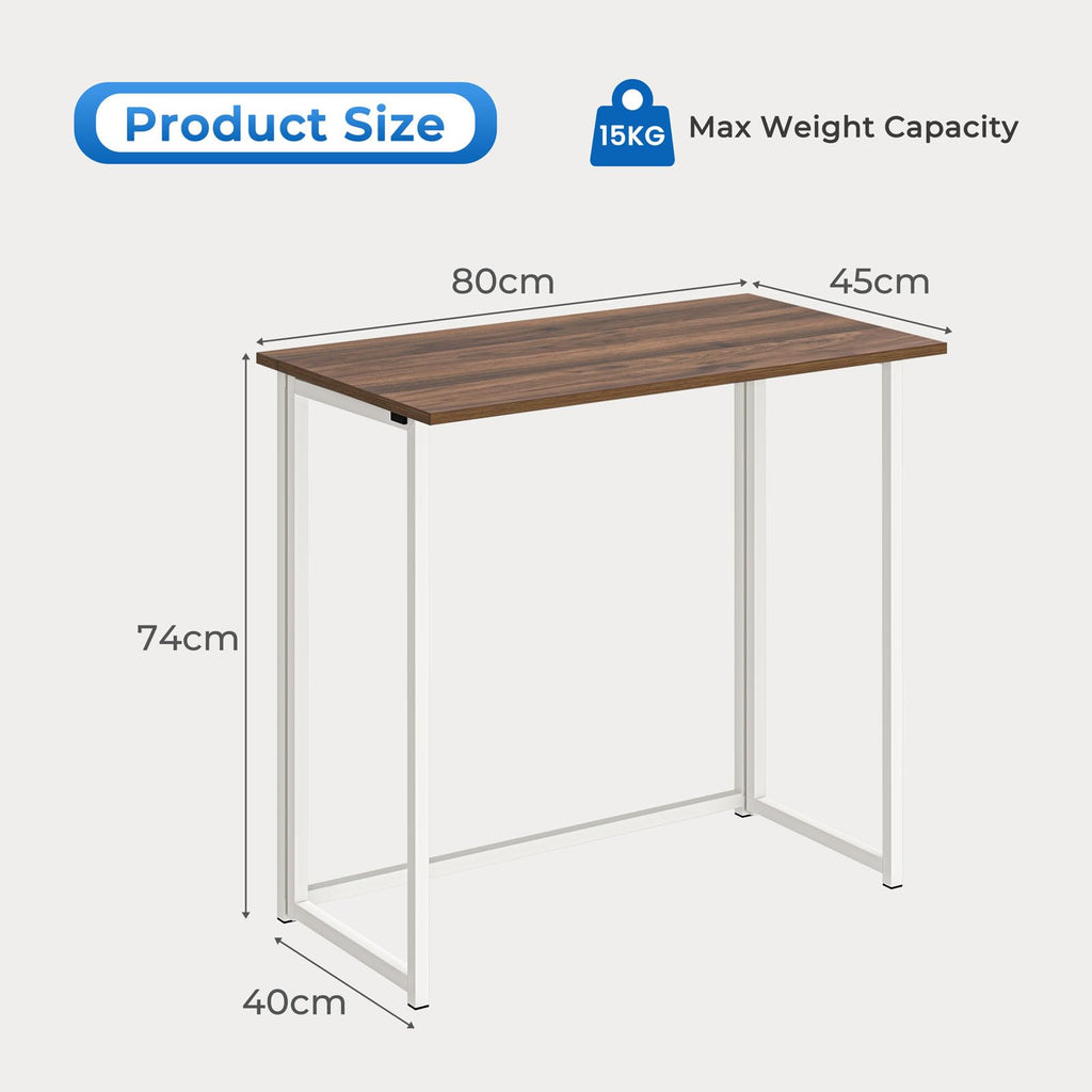 Dripex Folding Computer Desk – Compact No-Assembly Metal Table, Brown