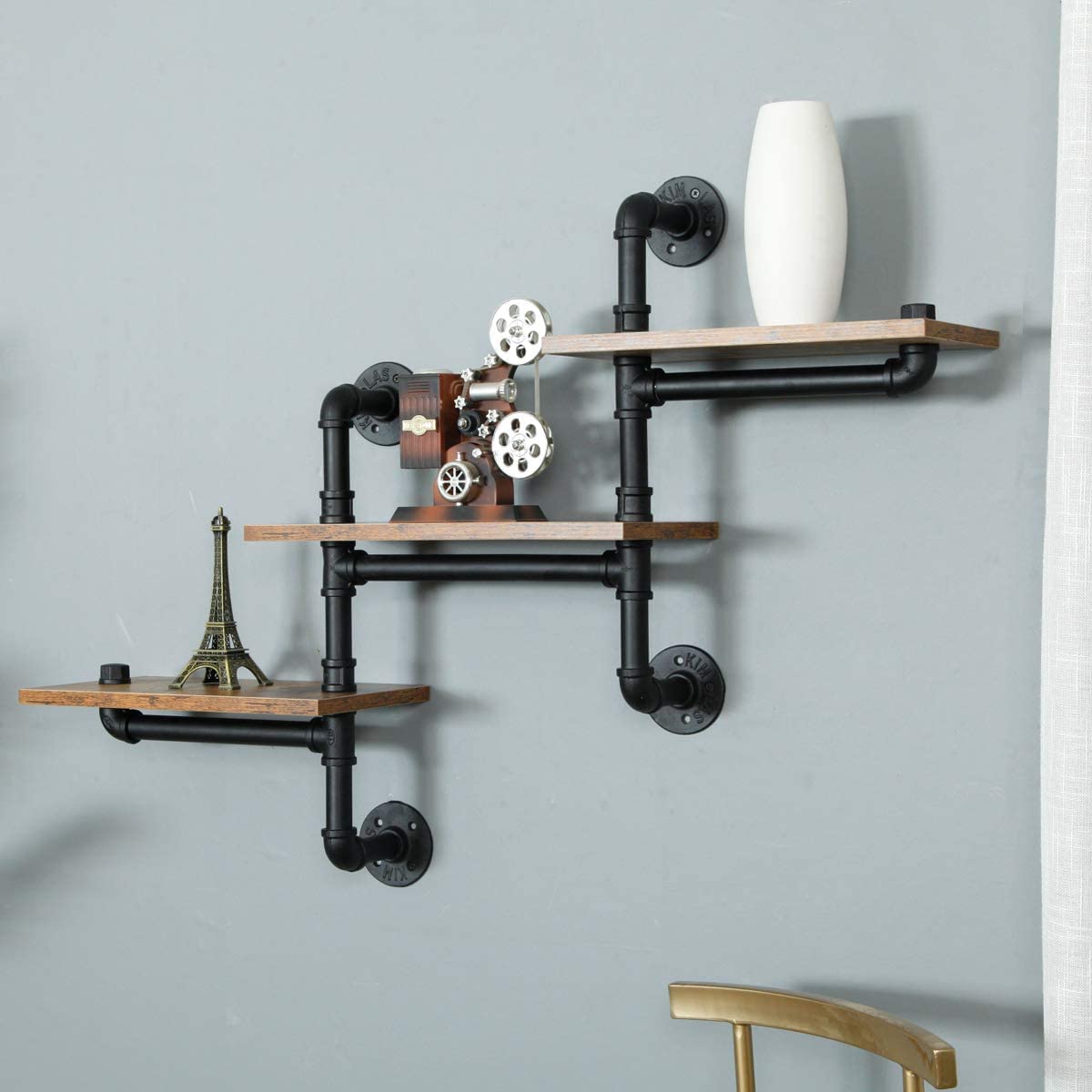 SaiDuoDuo 3-Tier Industrial Pipe Floating Shelves | Rustic Wood Wall Shelf