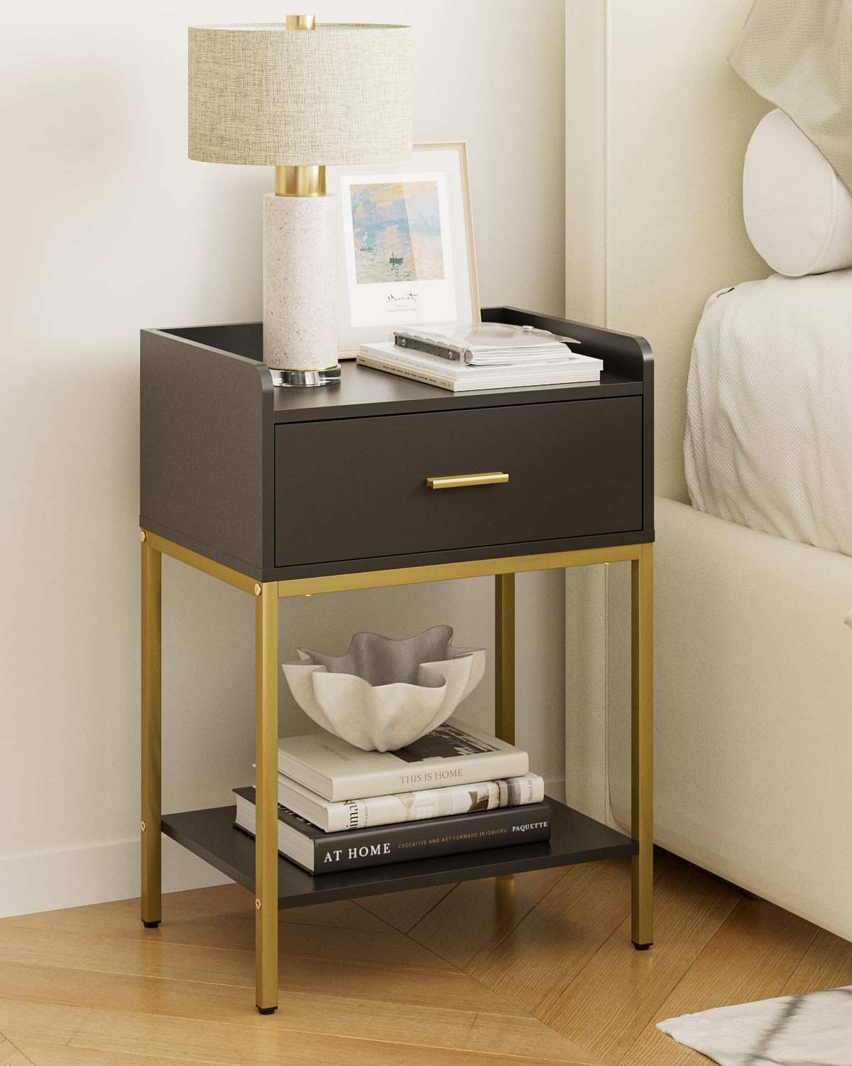 HEYZOEY 3-Tier Modern Nightstand | Small Side Table with Drawer - Black