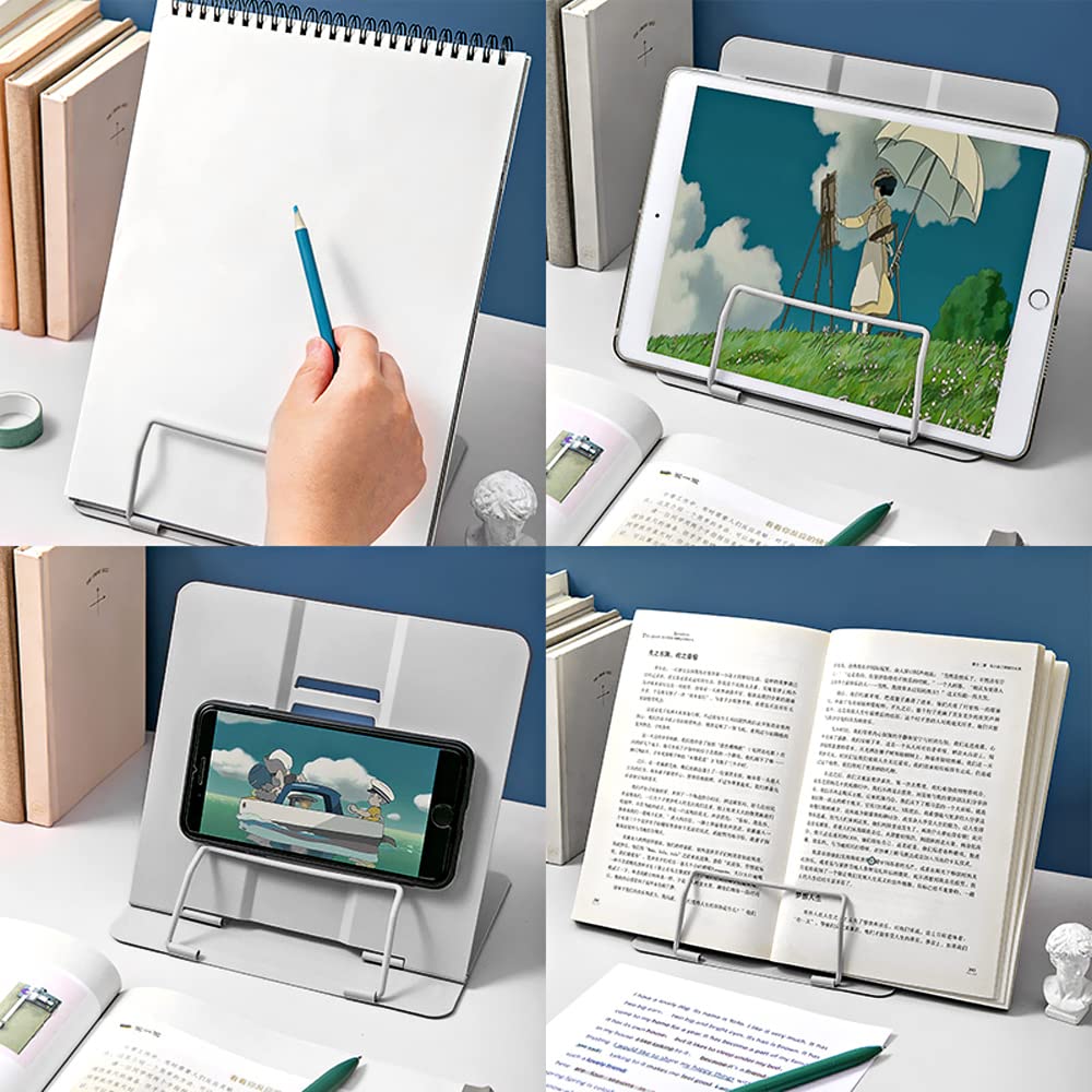 Book Stand, Multifunctional Metal Book Holder for Reading Grey