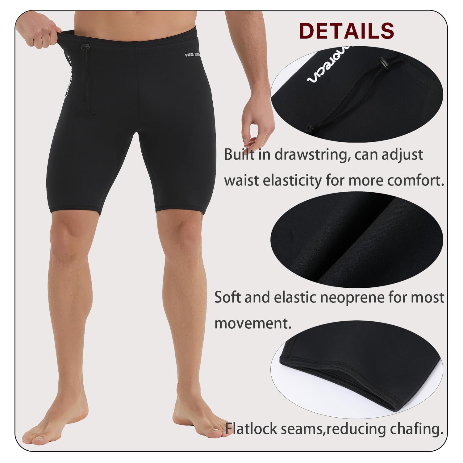 Lemorecn 3mm Neoprene Wetsuit Pants – Thermal Water Sports Shorts