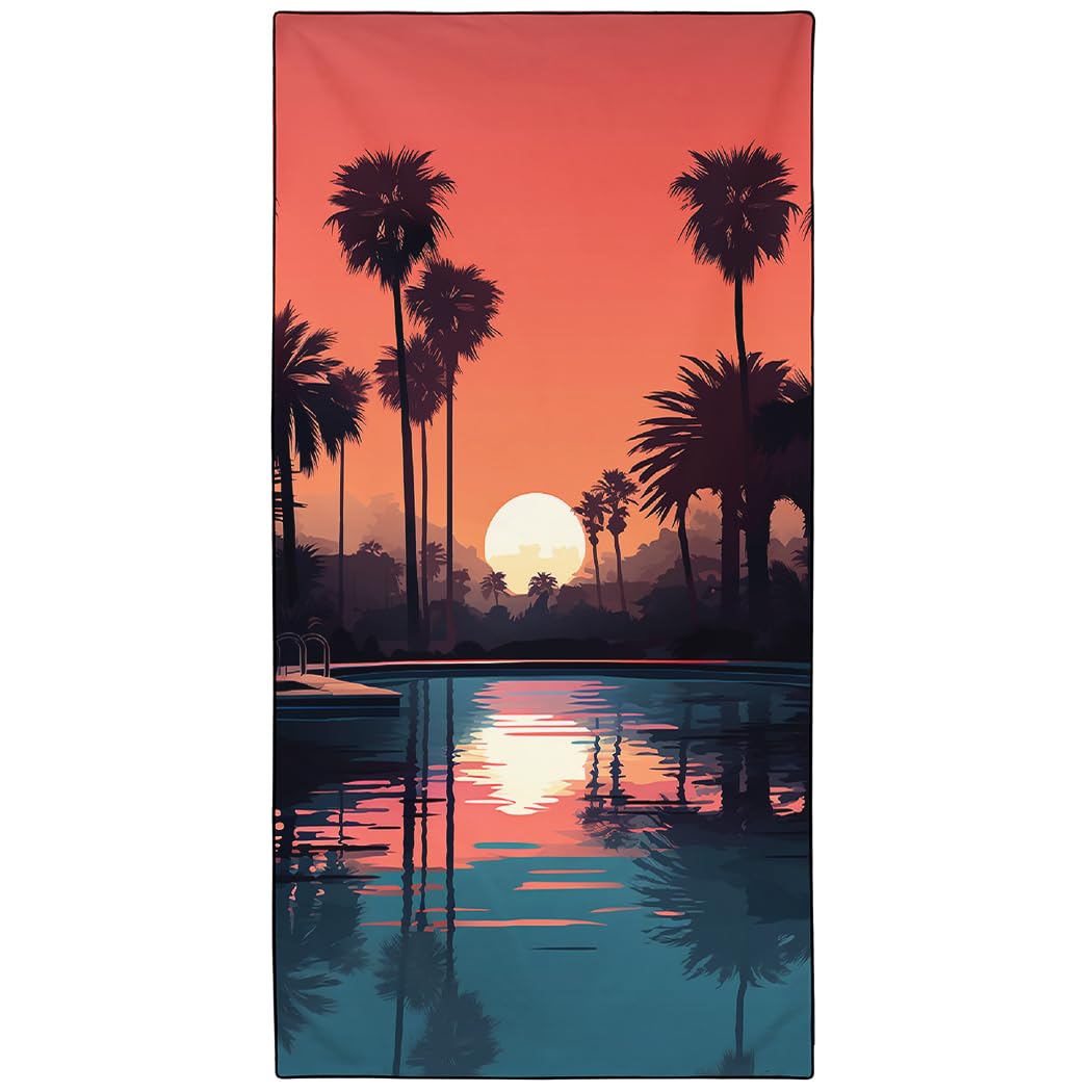 YISUMEI Sunset Palm Tree Microfibre Beach Towel – Quick Dry & Sand Proof