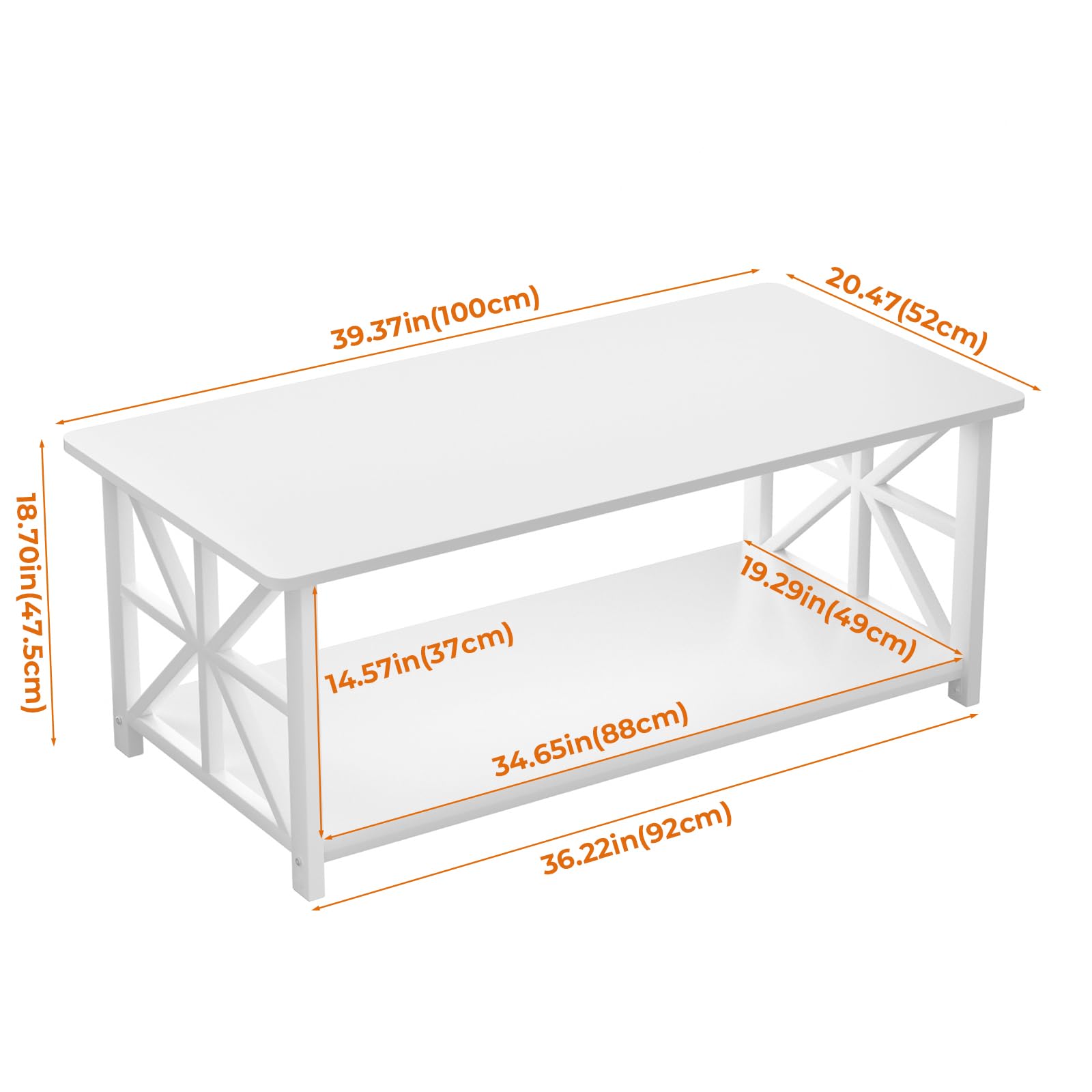 GreenForest 2-Tier Coffee Table – 100cm X-Frame Center Table, White