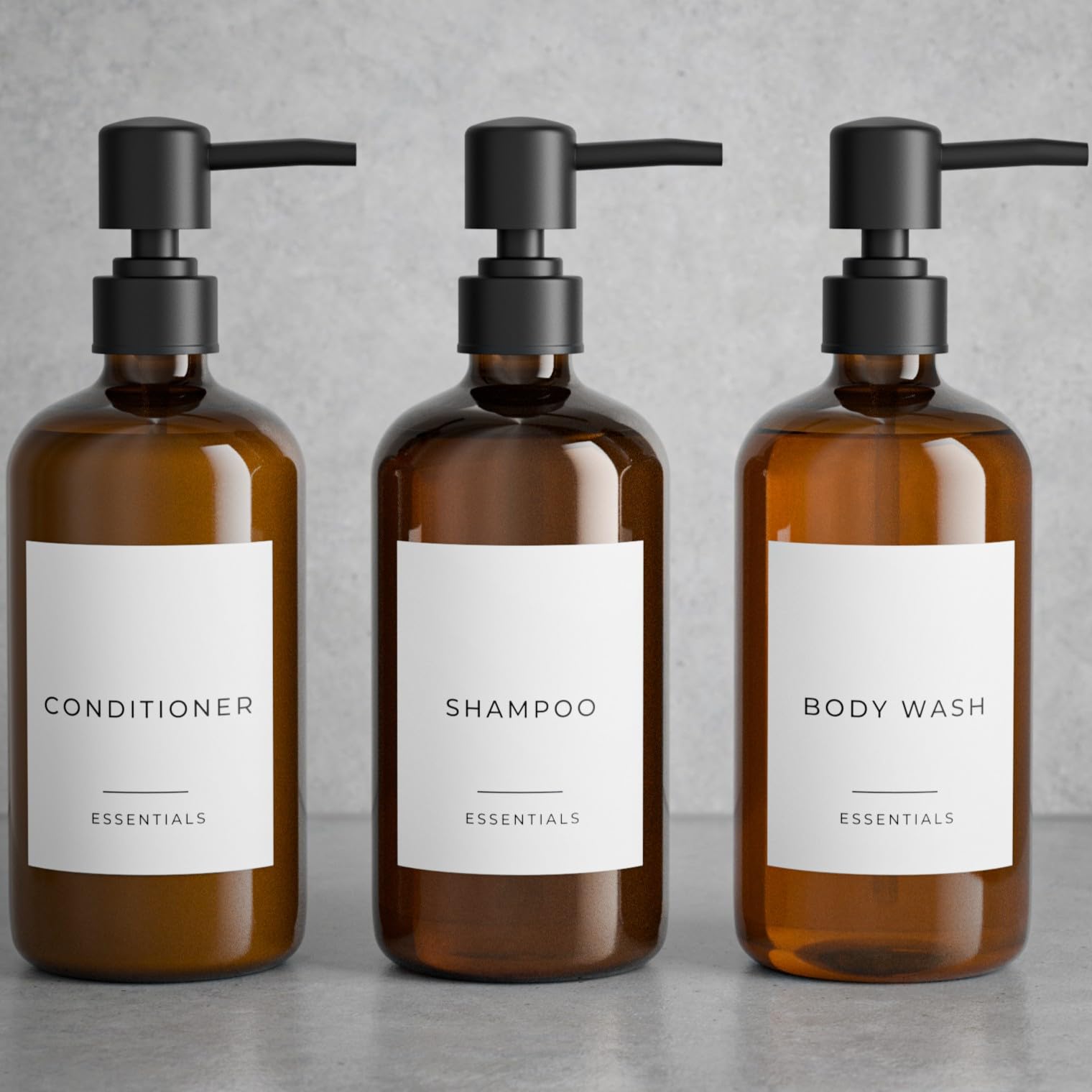 Kibaga Shampoo and Conditioner Dispenser Set - 3 Pack 600ml PET Bottles