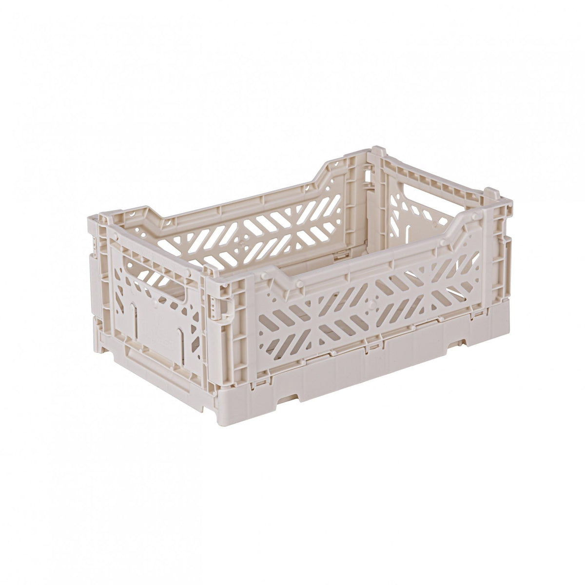 AYKASA Folding Crate, Sturdy Folding Box, Plastic, Stackable, Coconut Milk, Mini 27 x 17 x 11 cm
