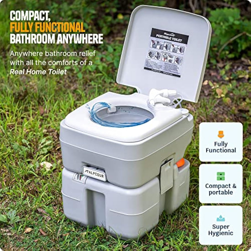 Alpcour Portable Toilet – 5.3 Gallon Camping Commode with Piston Pump Flush
