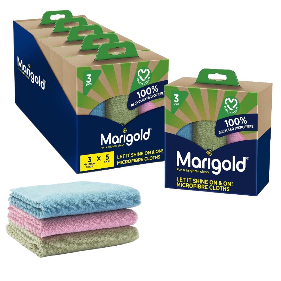 Marigold Let It Shine 100% Recycled Microfibre Cloths | 15 Pack Bulk Case