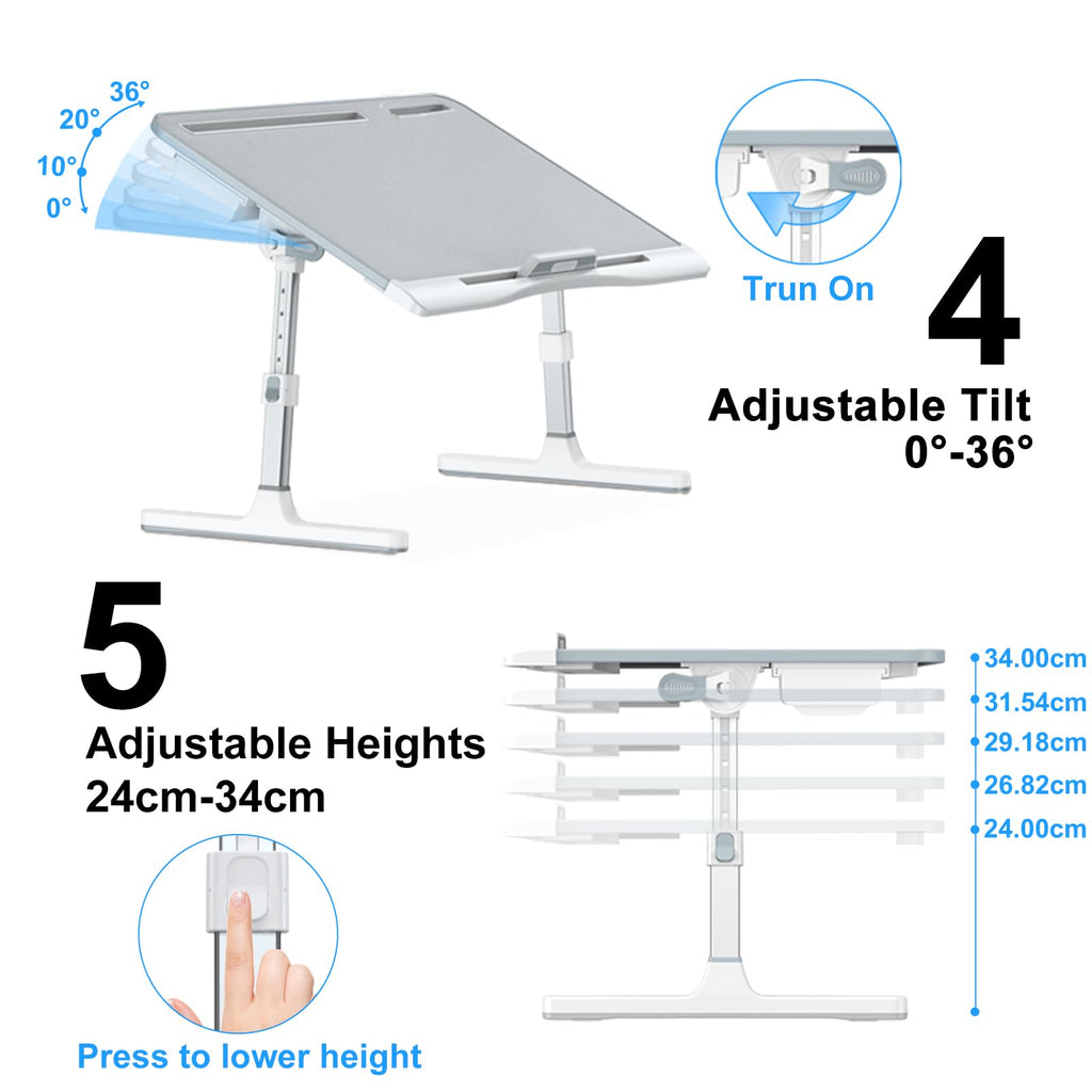 Potuopy Laptop Bed Desk – Adjustable Leather Foldable Stand, Grey