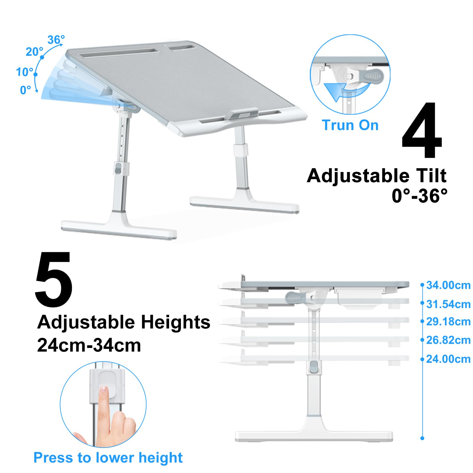 Potuopy Laptop Bed Desk – Adjustable Leather Foldable Stand, Grey