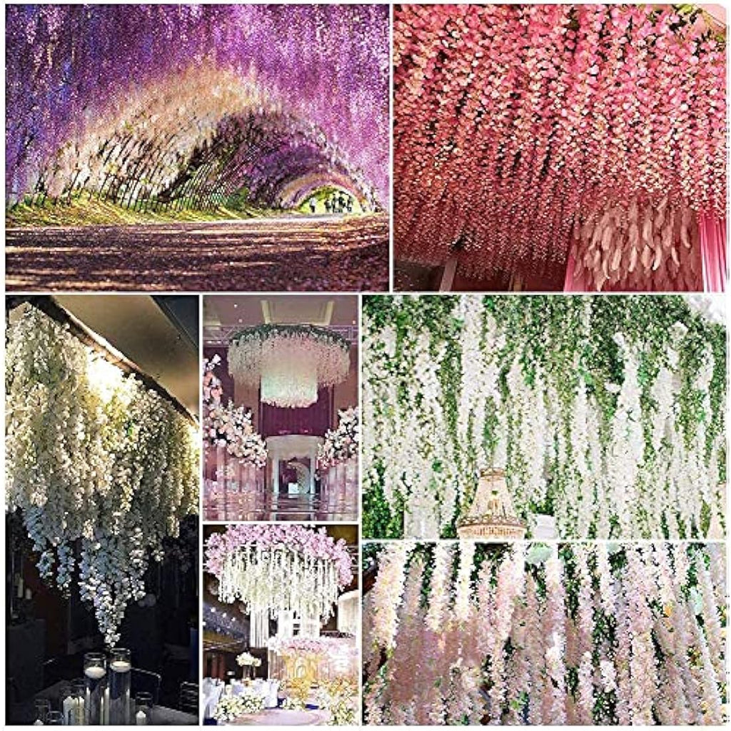 12pc Artificial Wisteria Vine Hanging Silk Flower Garland – Pink