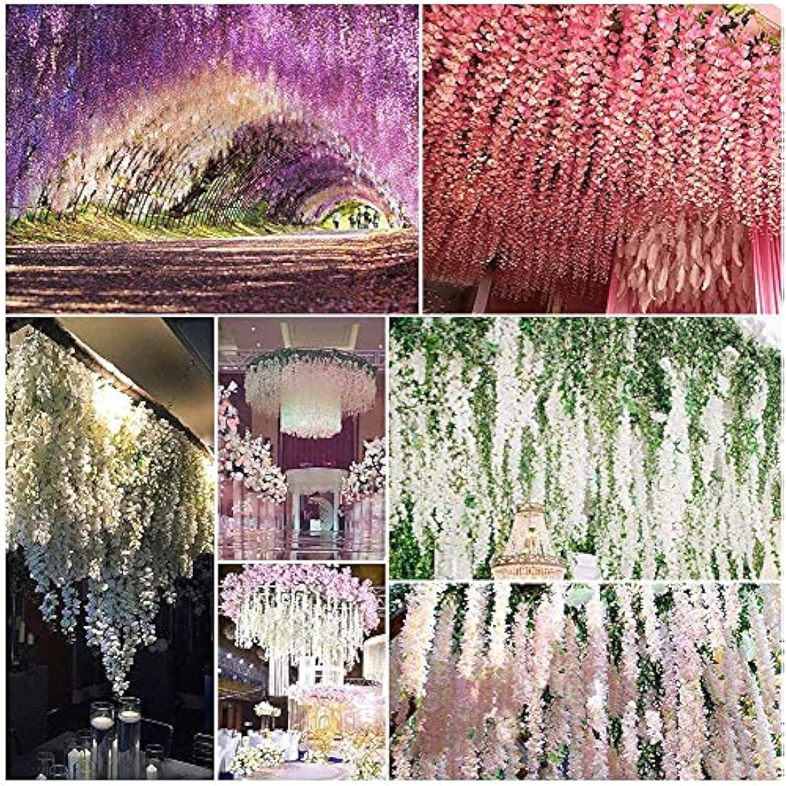 12pc Artificial Wisteria Vine Hanging Silk Flower Garland – Pink