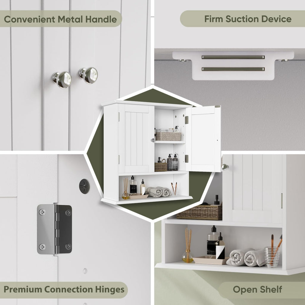 Smuxee White Bathroom Cabinet Wall Mounted, Small Bathroom Medicine Cabinet with 2 Door Adjustable Shelves
