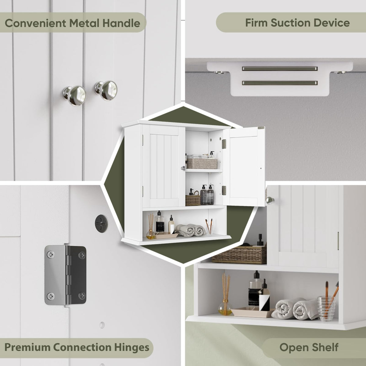 Smuxee White Bathroom Cabinet Wall Mounted, Small Bathroom Medicine Cabinet with 2 Door Adjustable Shelves