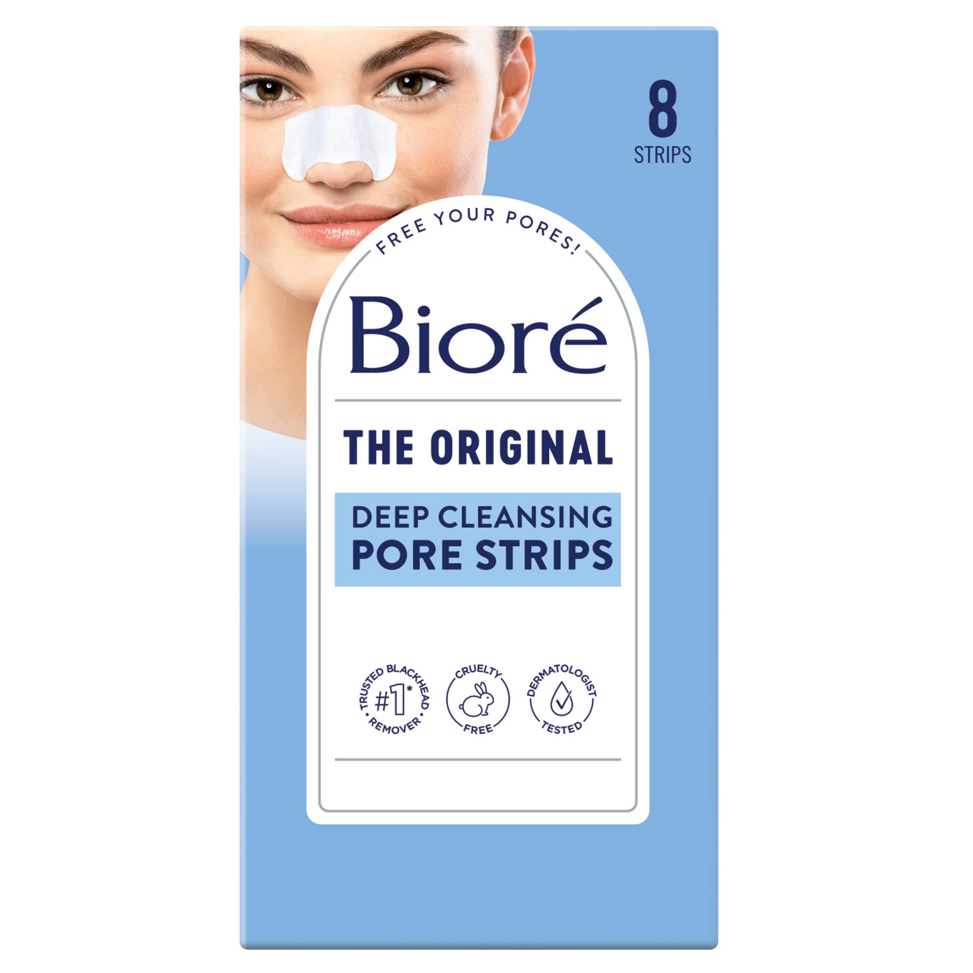 Biore Deep Cleansing Nose Pore Strips for Blackhead Removal, 8 Count