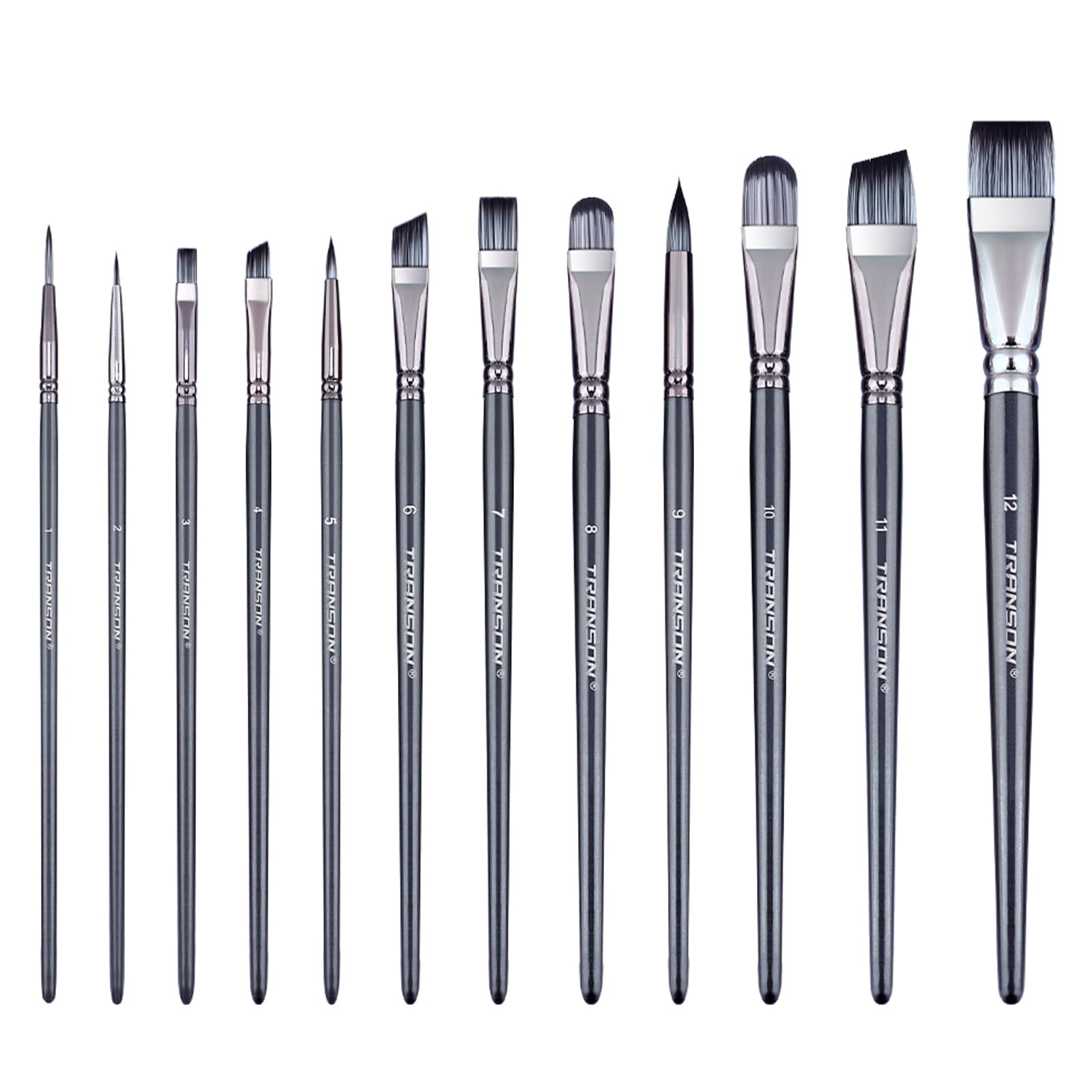 Transon Artist Paint Brush Set of 12 – Nylon Brushes for Acrylic & Oil
