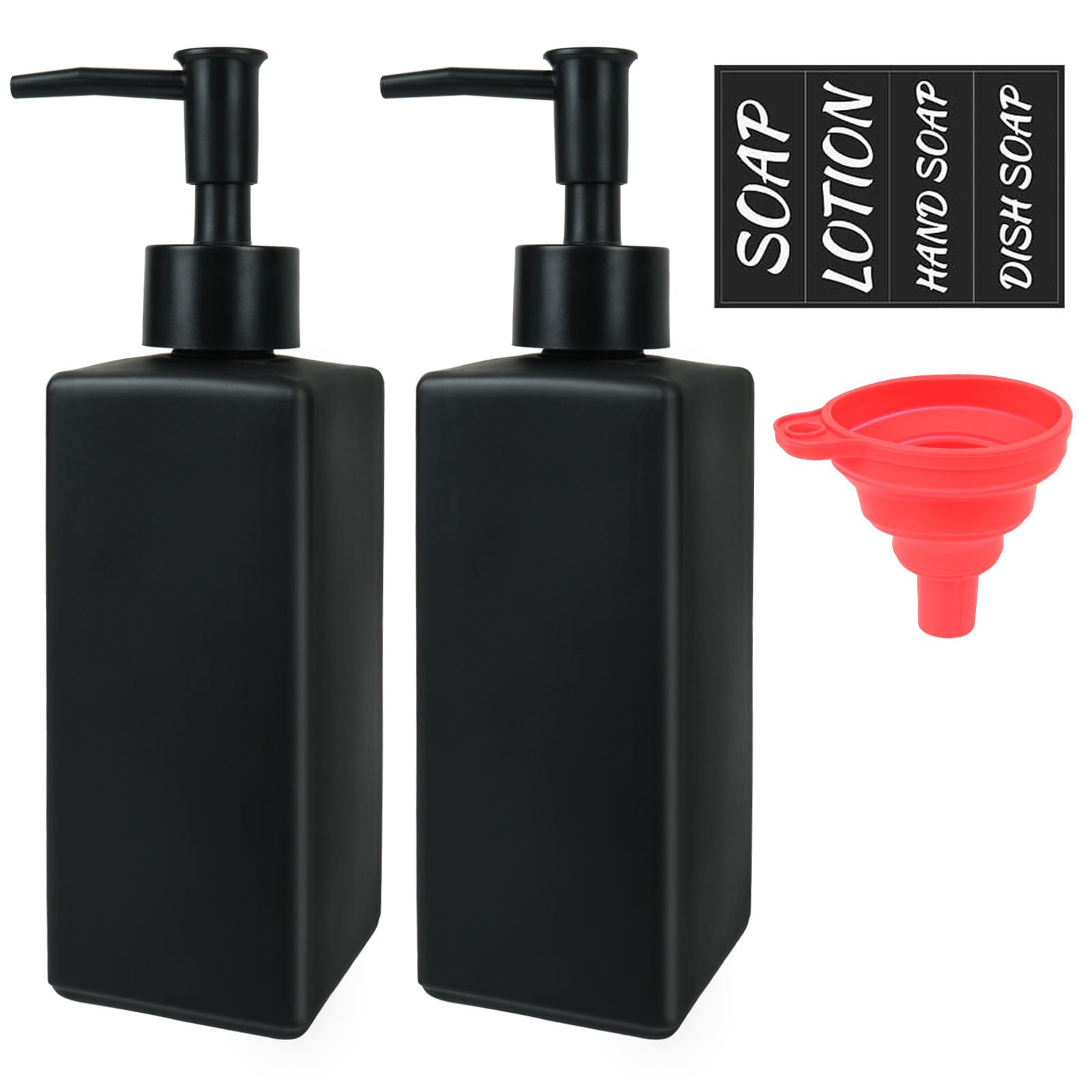 Luabue Matte Black Glass Soap Dispenser Set – 350ml Square Pump Bottles
