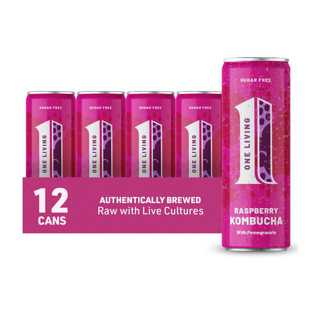 One Living Raspberry & Pomegranate Kombucha – 12 x 250ml Sugar Free Cans