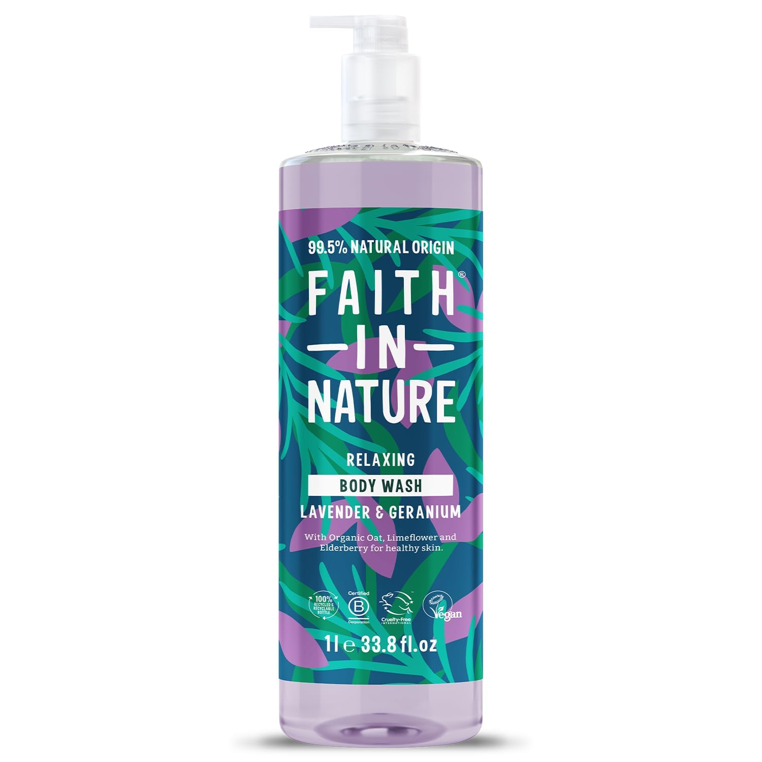 Faith In Nature Lavender & Geranium Body Wash – 1L Natural Vegan Cleanser