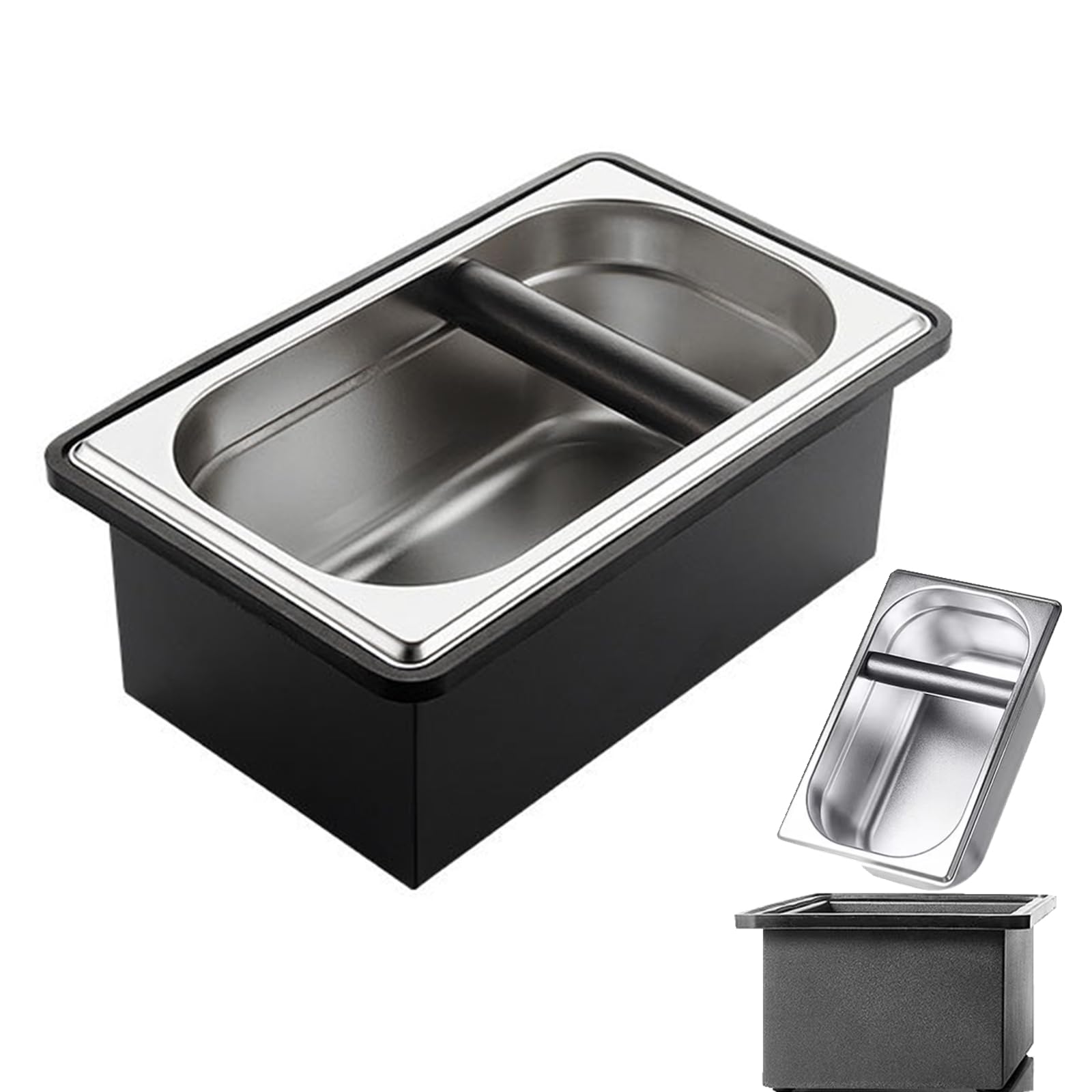 Gocoffun Large Stainless Steel Espresso Coffee Knock Box with Rubber Bar