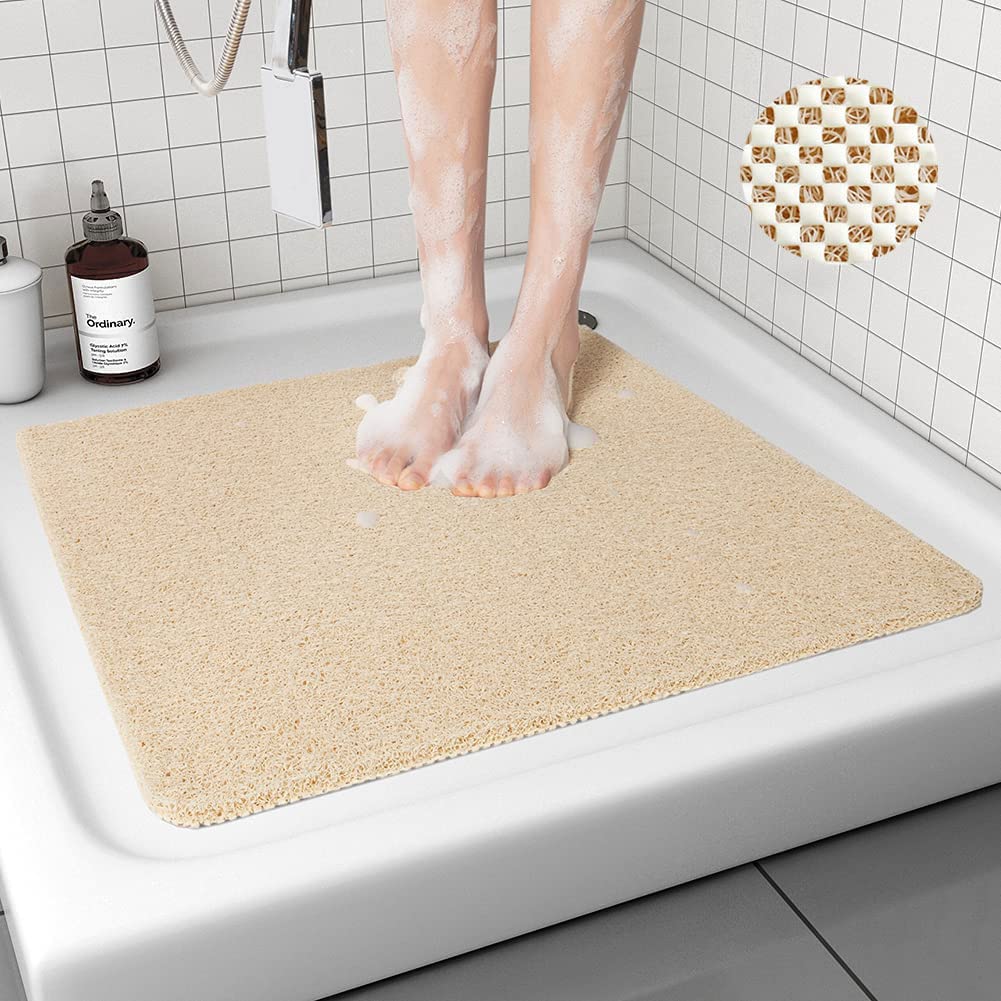 Lurowo Loofah Shower Mat – Non-Slip Anti-Mould PVC Bathroom Rug, Beige