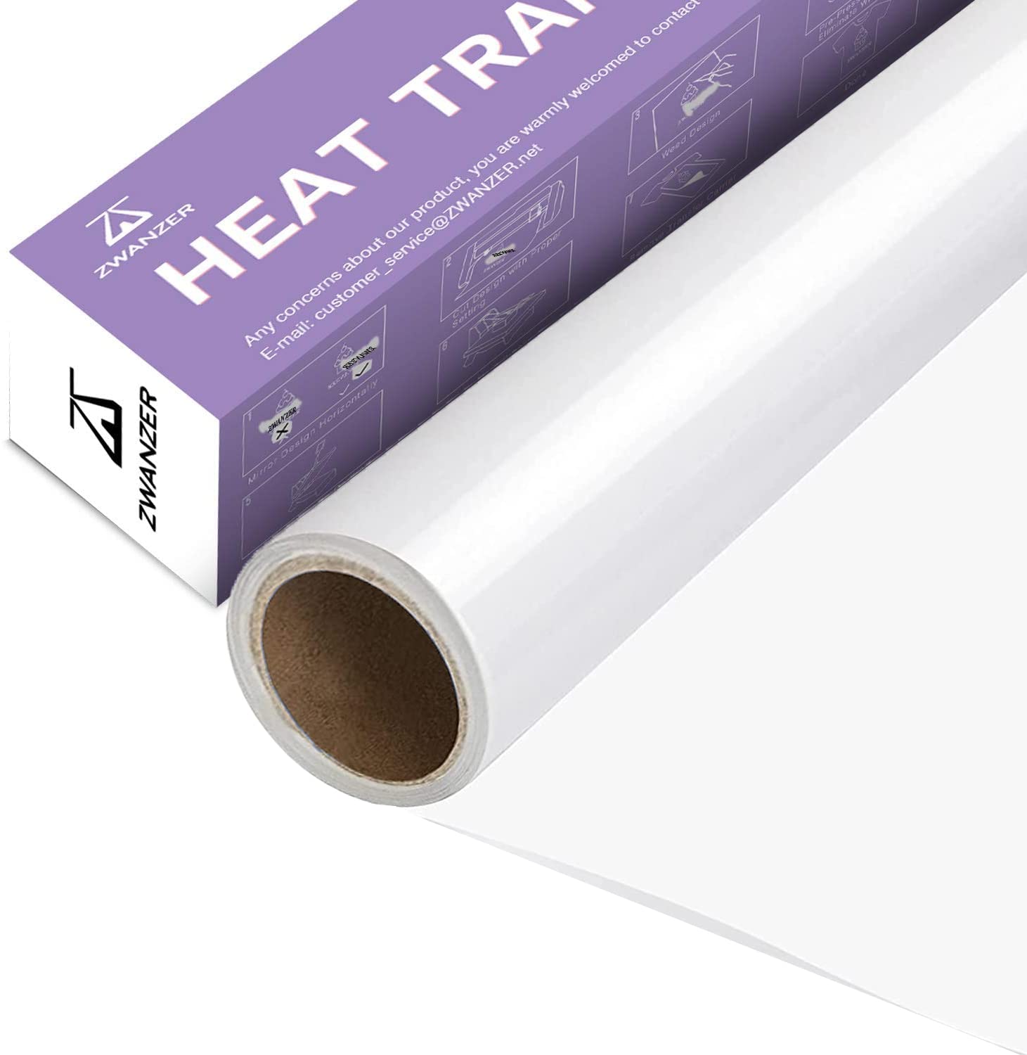 Zwanzer White Heat Transfer Vinyl Roll | 12" x 12ft HTV for Cricut & T-Shirts