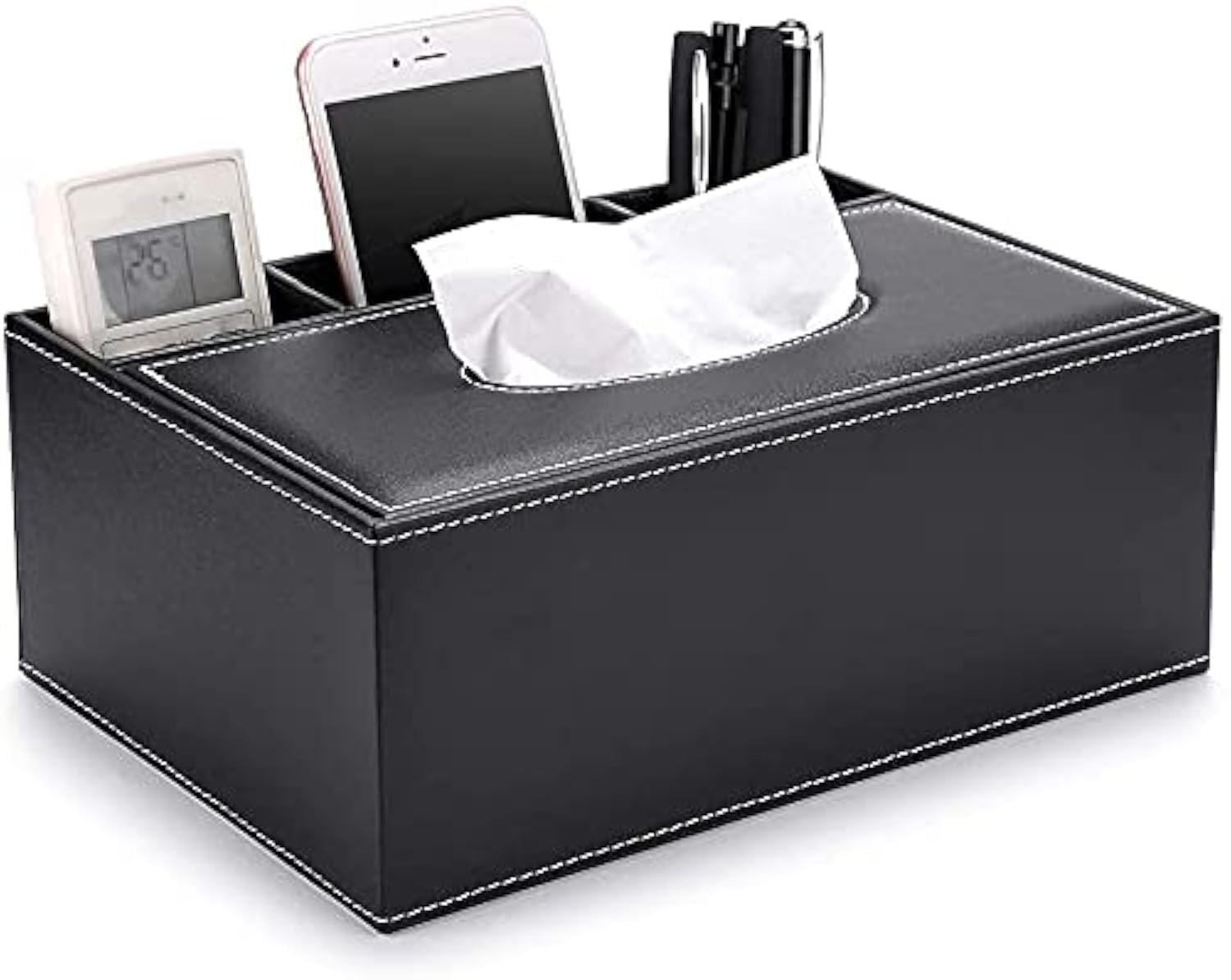 PU Leather Tissue Box & Remote Control Desk Organizer