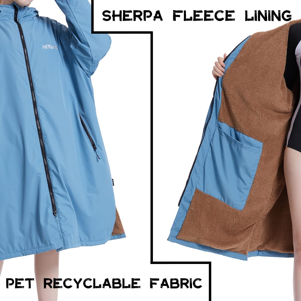Hiturbo Waterproof Changing Robe – Fleece Lined Surf Poncho Coat in Blue