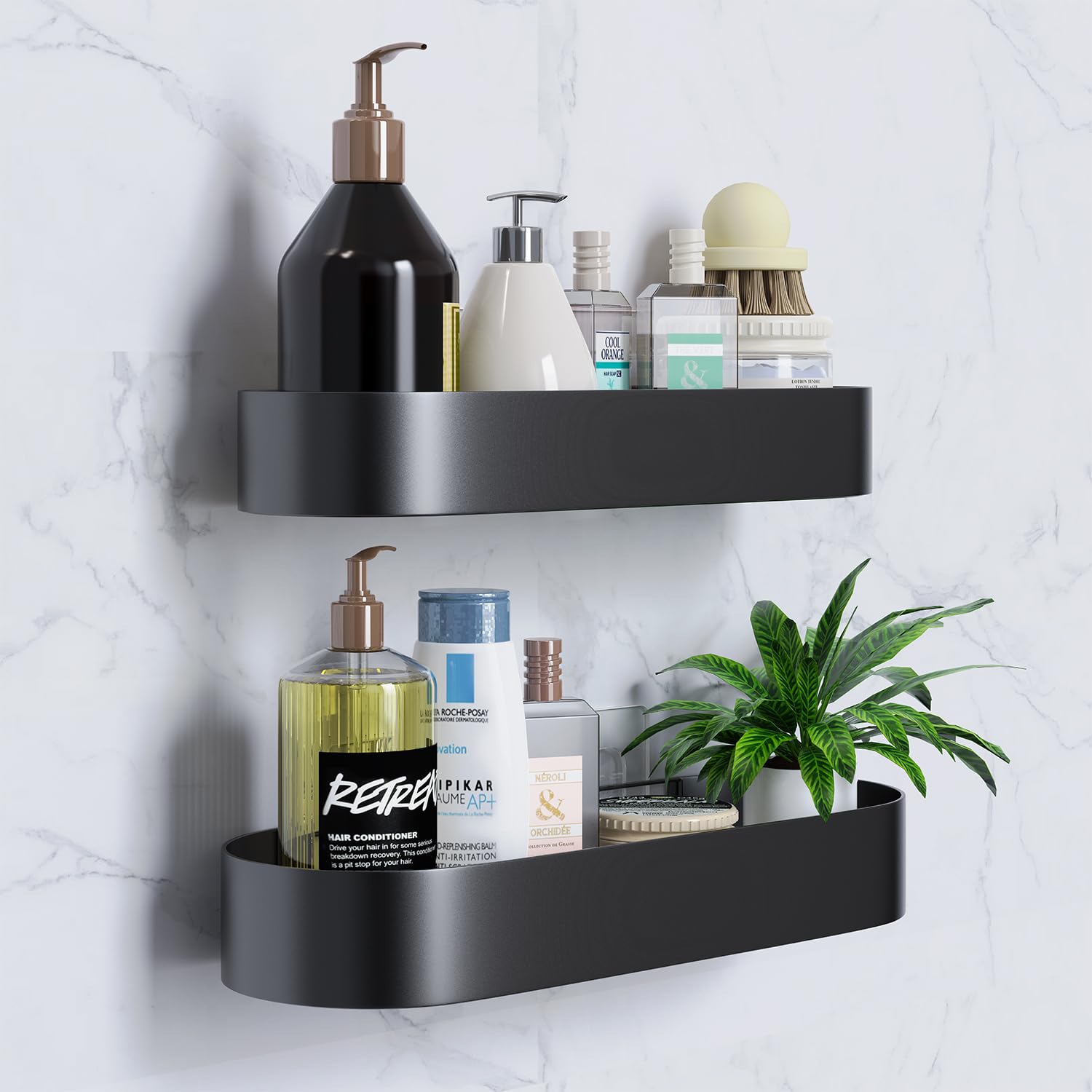 Xinkfir Shower Shelf – Black Stainless Steel No Drilling Organizer (2 Pack)