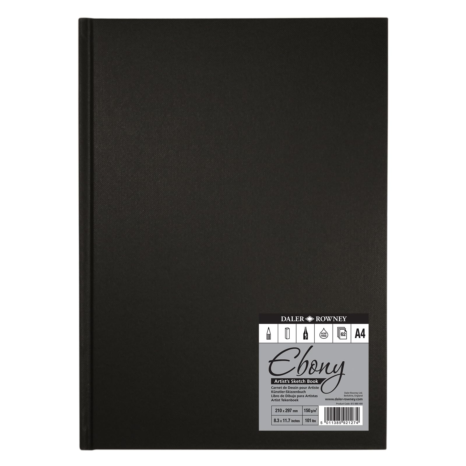 Daler-Rowney Ebony A4 Sketchbook – 160gsm Hardbound Smooth Paper