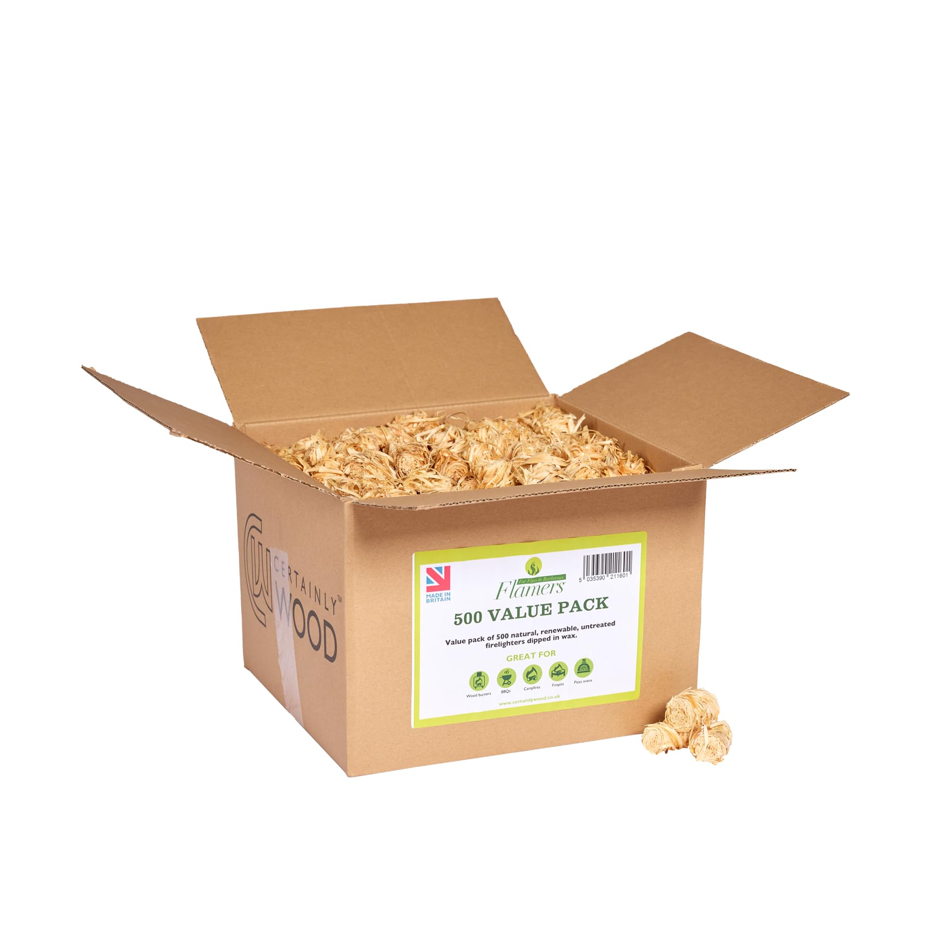 Flamers Natural Firelighters 500 Value Pack | Eco Wood Wool Fire Starters