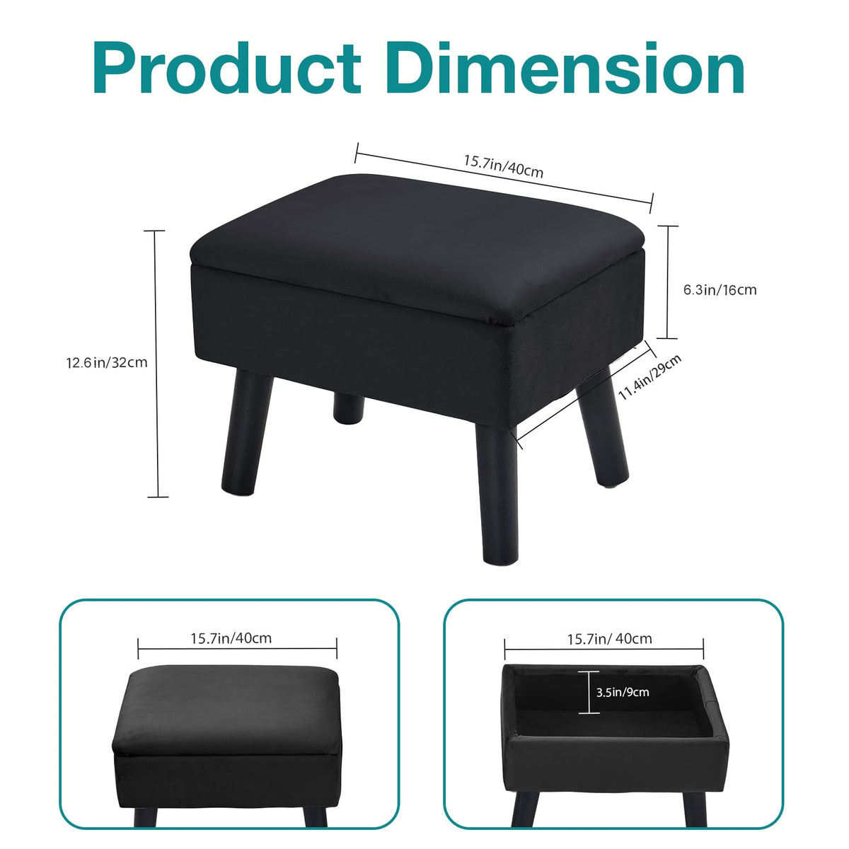 BRIAN & DANY Footstool Ottoman with Storage, Velvet Rectangle Storage Ottoman, Foot Stool with Legs Sofa Footrest for Living Room Entryway Office
