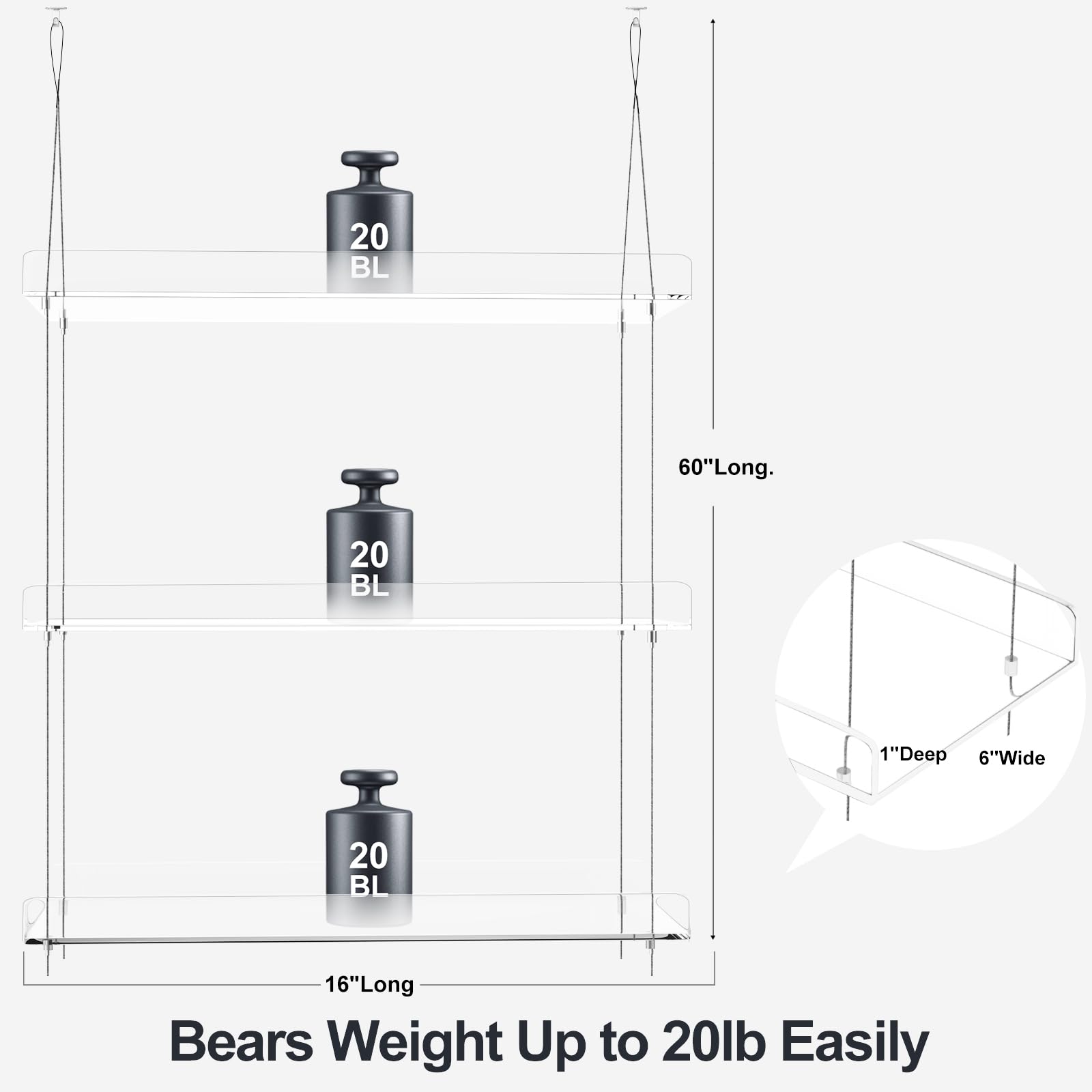 Jolof Store 3-Tier Hanging Clear Acrylic Window Plant Shelves