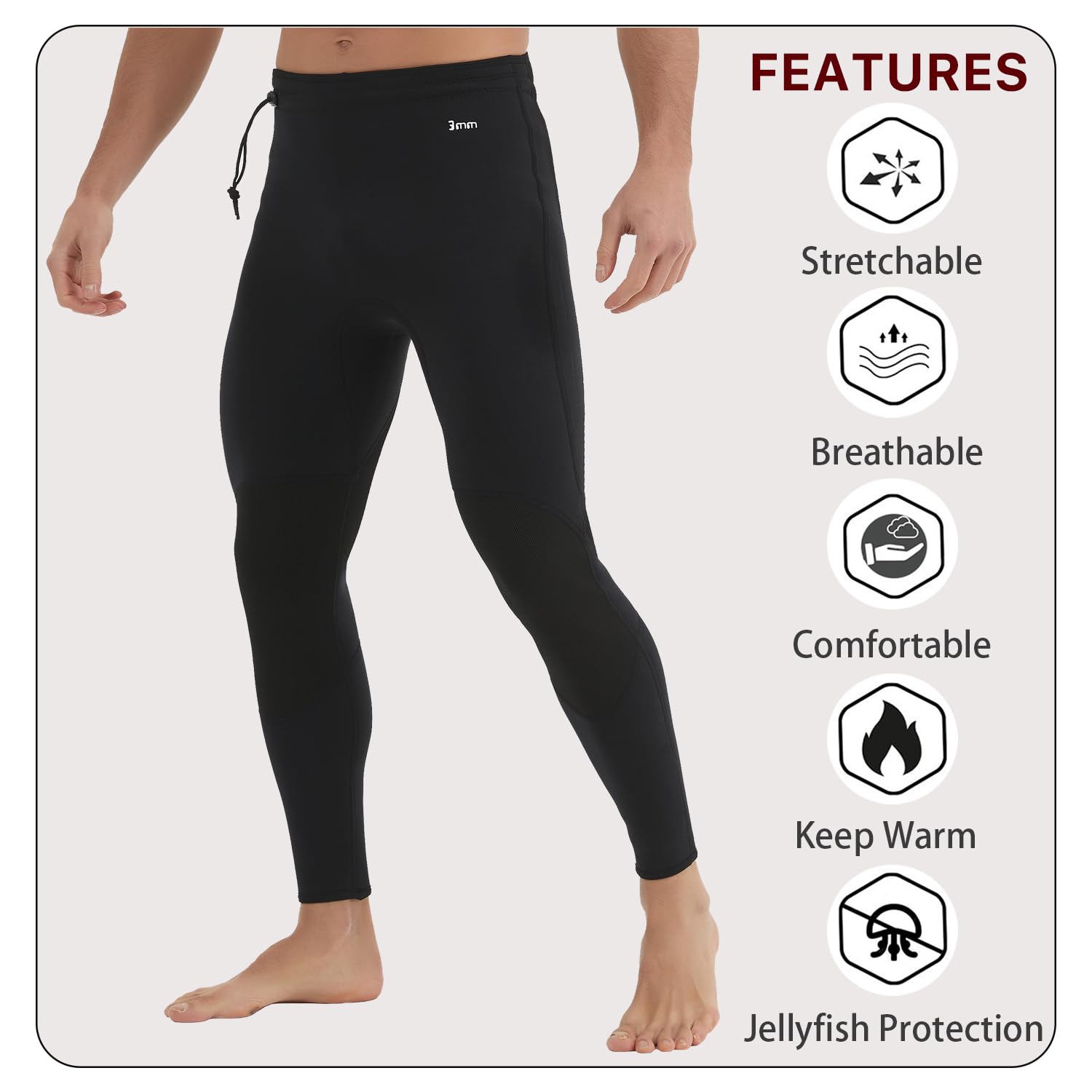 Lemorecn 3mm Neoprene Wetsuit Pants | High Waist Water Sports Bottoms