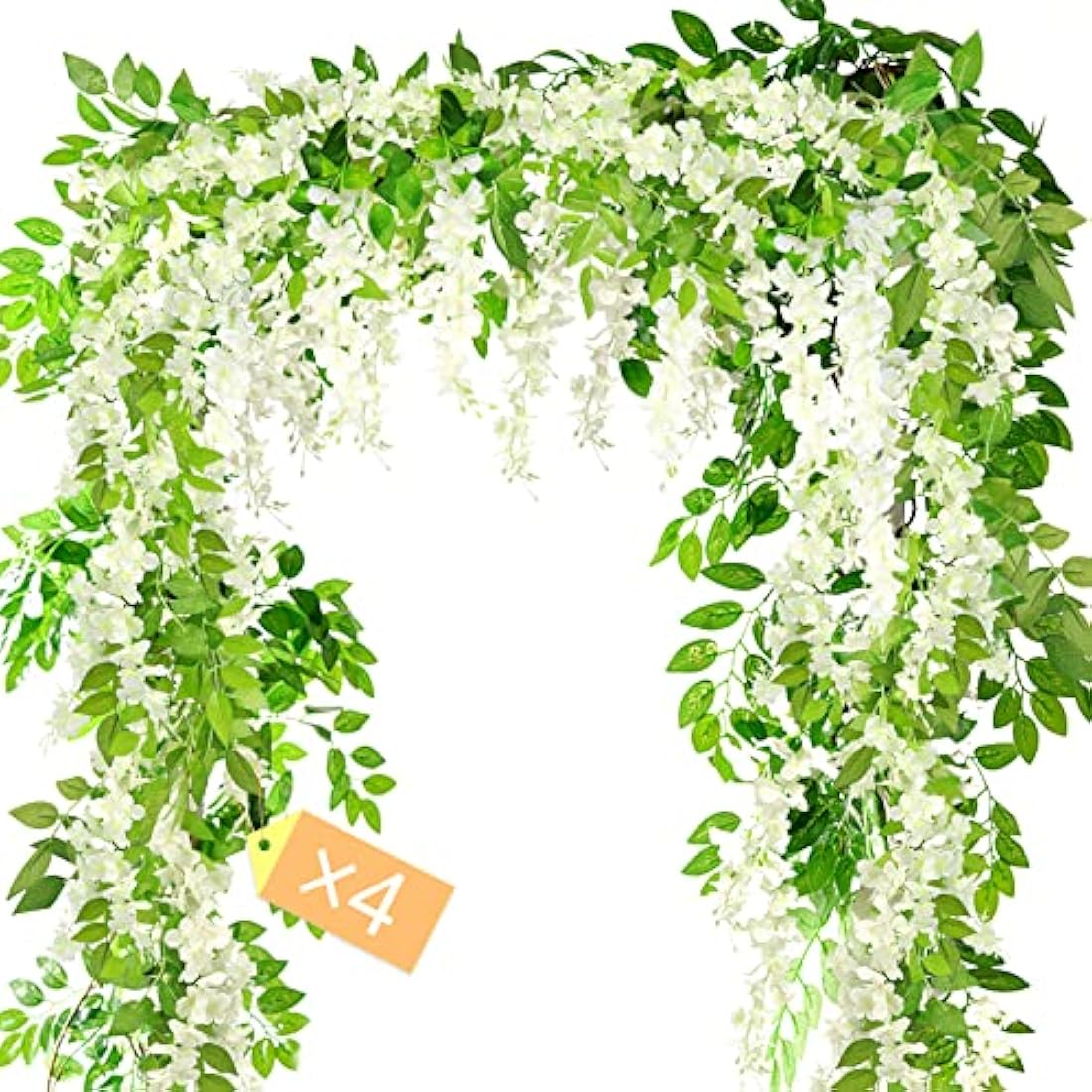 MOTONG 4Pcs White Artificial Wisteria Vines | 8ft Silk Flower Garlands