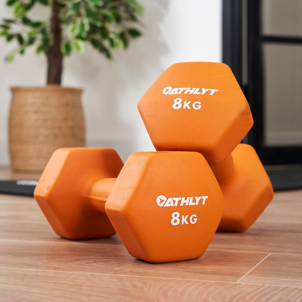 Athlyt Neoprene Dumbbells – 2 x 8kg Hex Weights for Home Gym Training