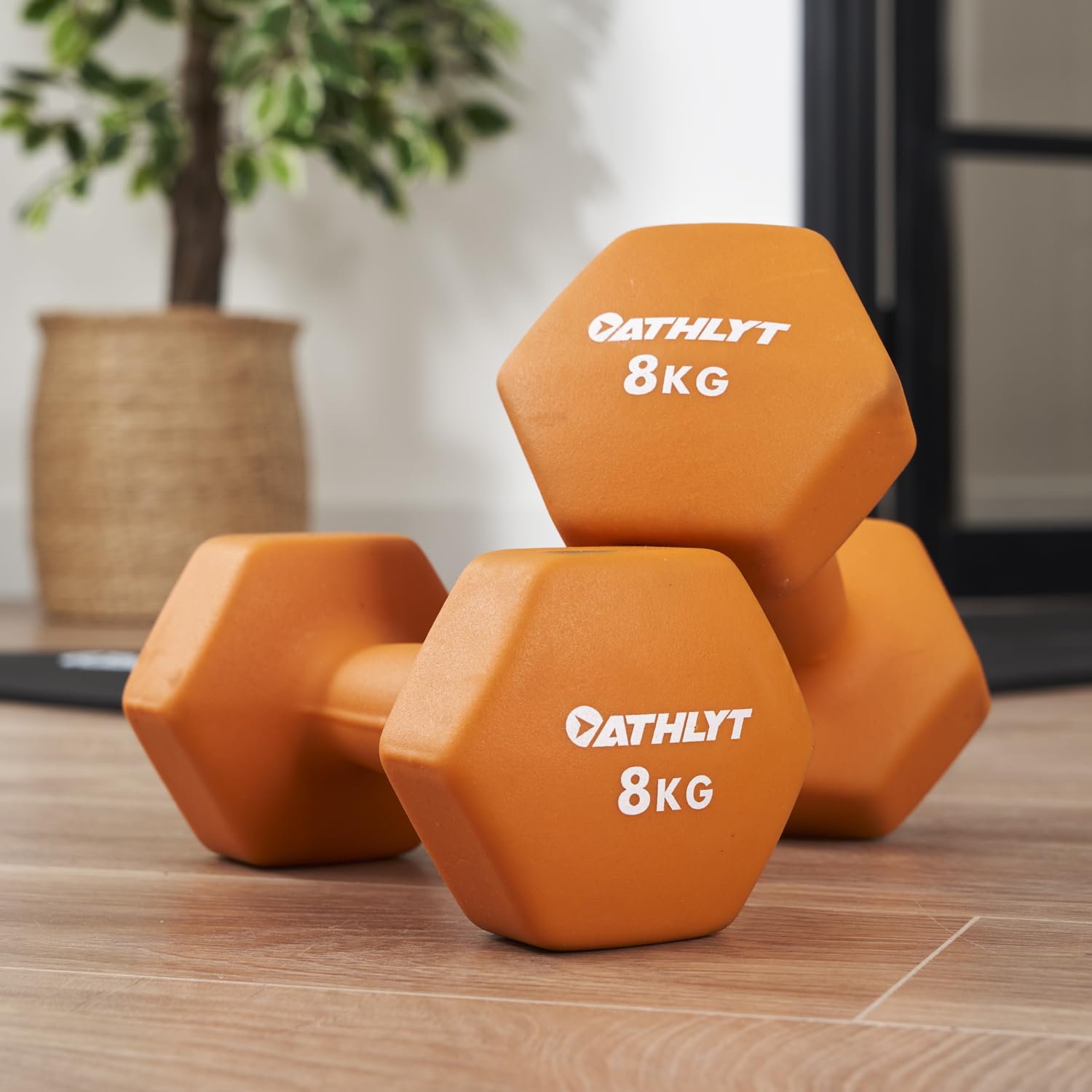 Athlyt Neoprene Dumbbells – 2 x 8kg Hex Weights for Home Gym Training