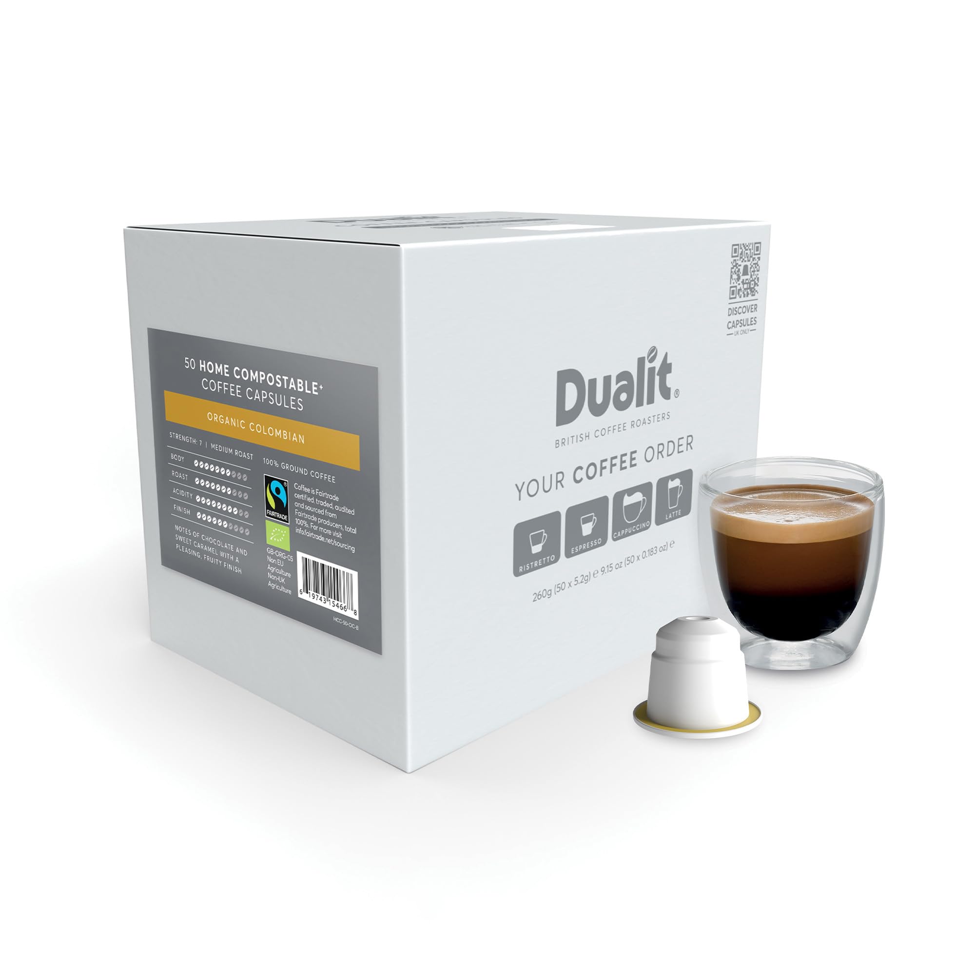 Dualit Organic Colombian Coffee Capsules | 50 Home Compostable Pods