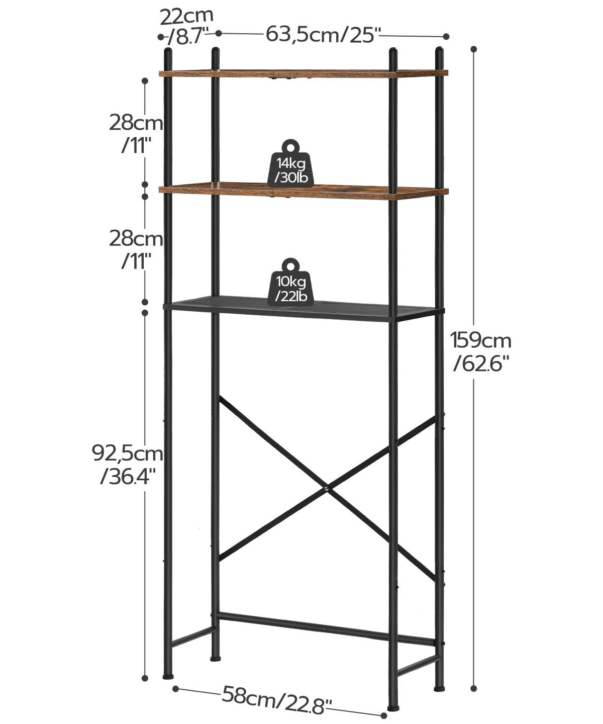 HOOBRO Over Toilet Storage Unit Bathroom Shelf, 3-Tier Bathroom Storage Unit, Freestanding Above Toilet Storage Rack with Adjustable Feet - image 5