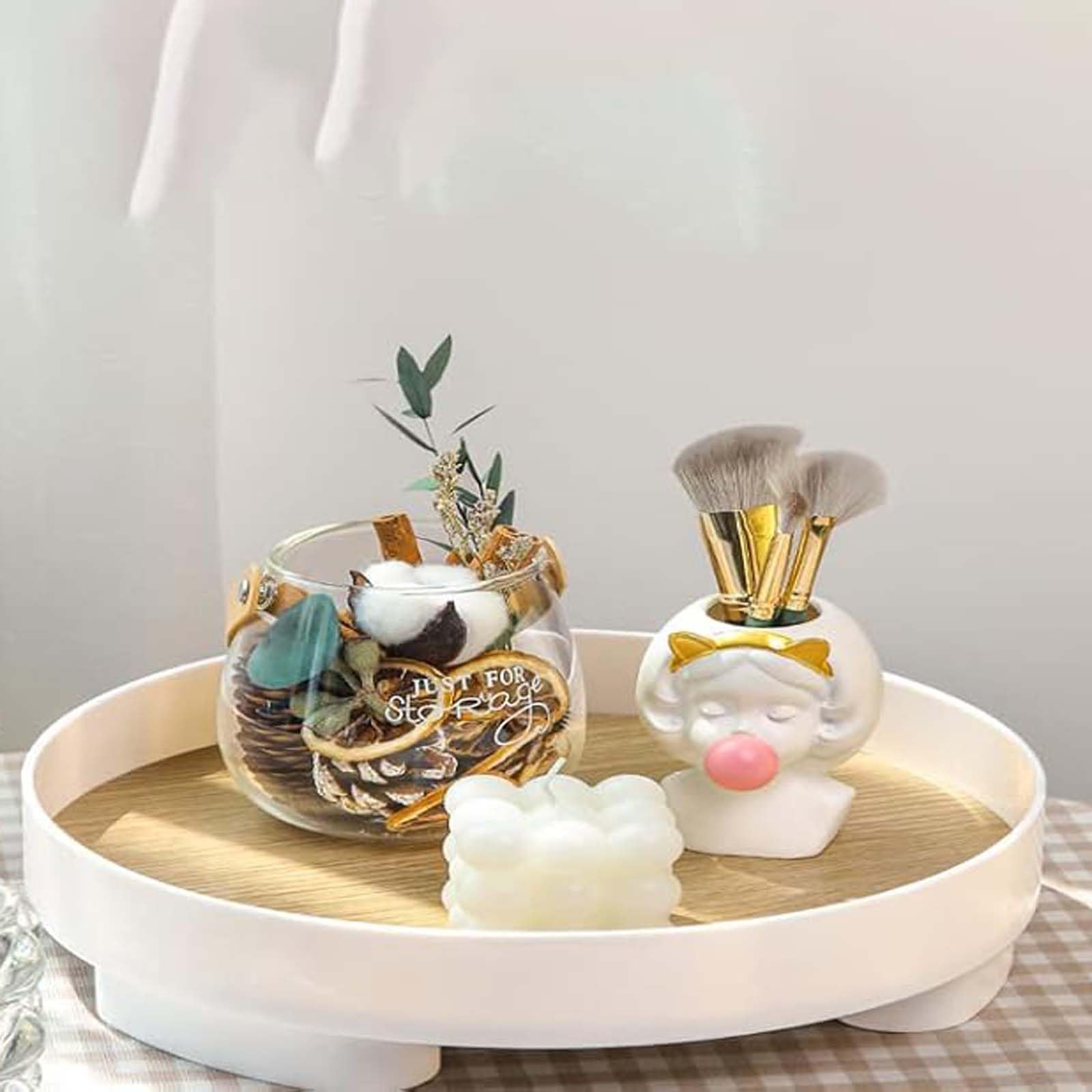 YIPUETERNITY Round Wooden Vanity Tray – Bathroom Cosmetic Organizer